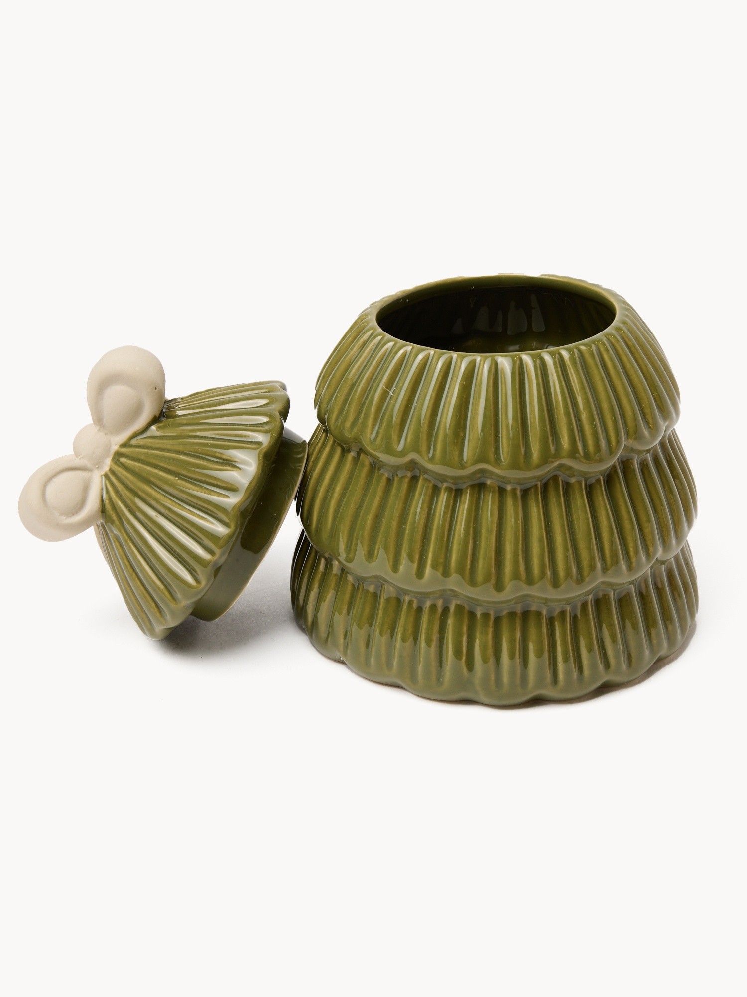 Stoneware jar shaped like a Christmas tree, Bianco/Verde, large image number 1
