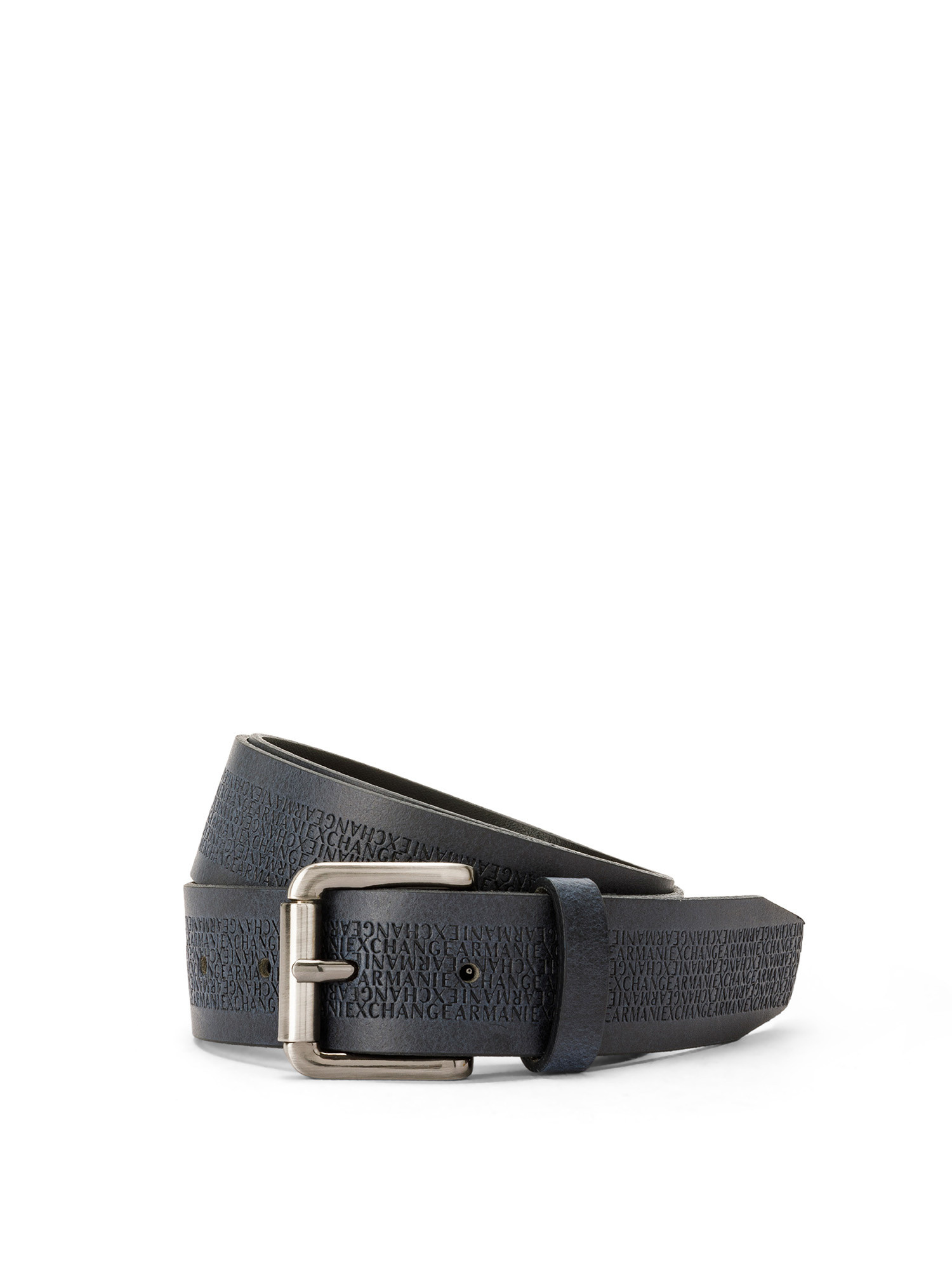 Armani Exchange - Cintura in pelle con logo, Blu scuro, large image number 0