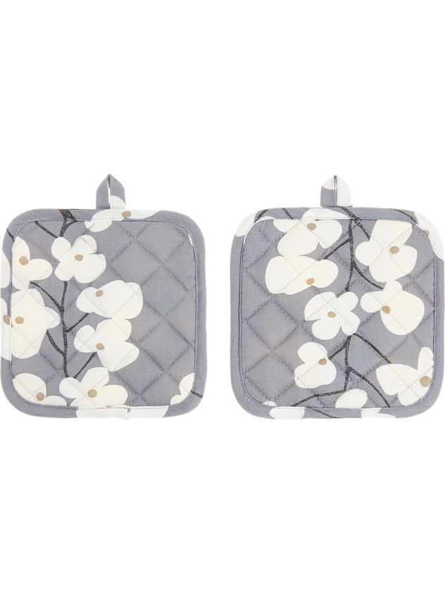 Set of 2 pot holders in cotton with flowers print