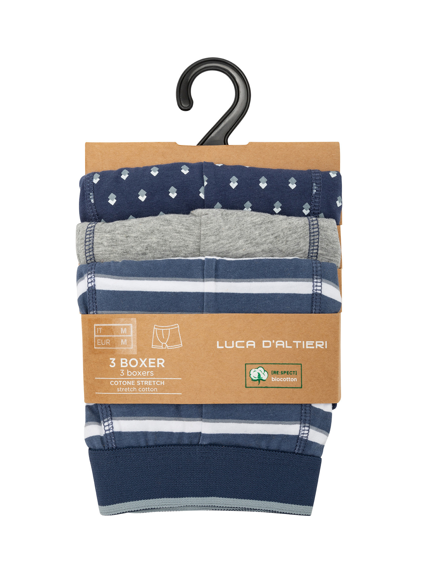 Luca D'Altieri - Set of 3 organic cotton patterned boxers, Blue, large image number 1