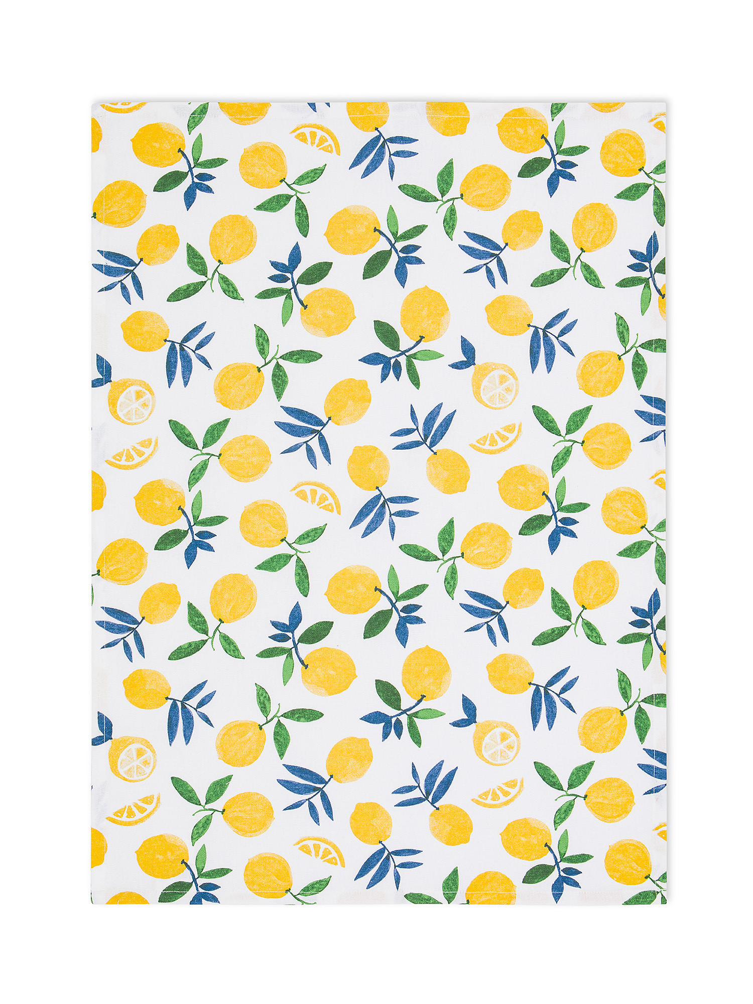 Set of 3 lemon print cotton tea towels, Yellow, large image number 1