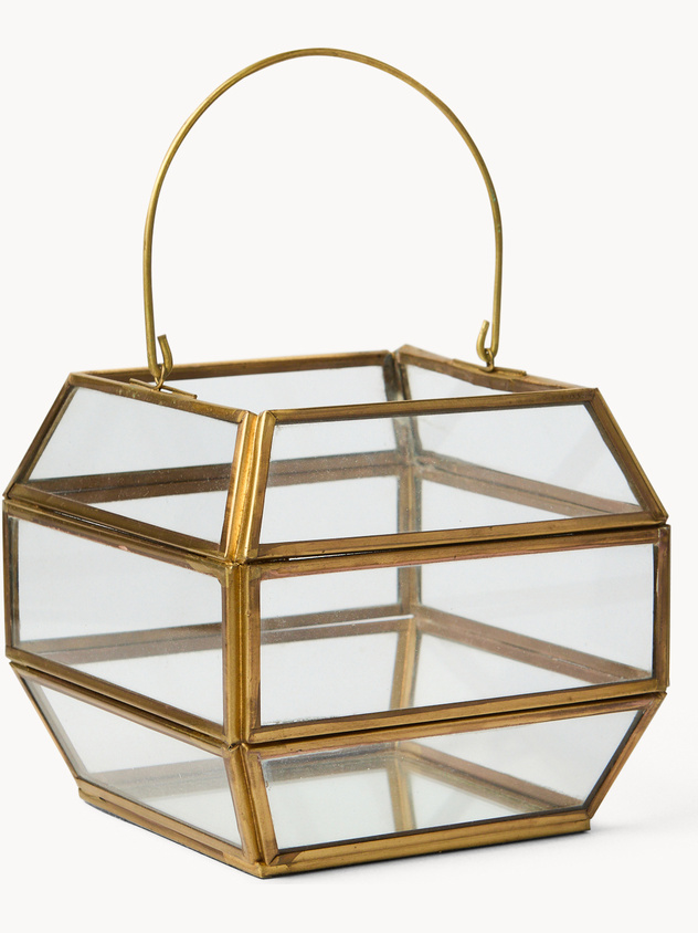 Lanterna in vetro con finitura dorata