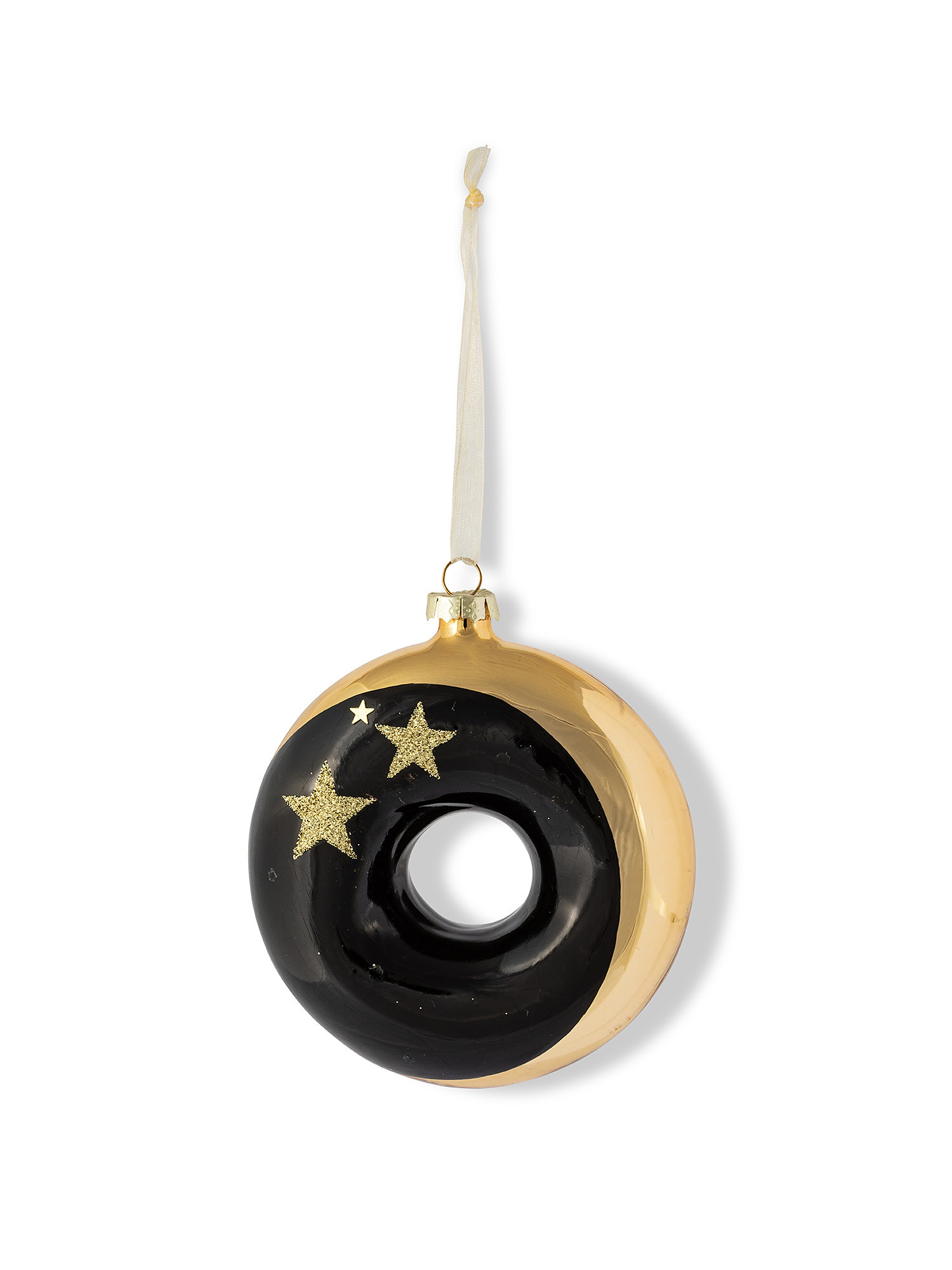 Hand decorated glass tree decoration with stars, Black, large image number 0