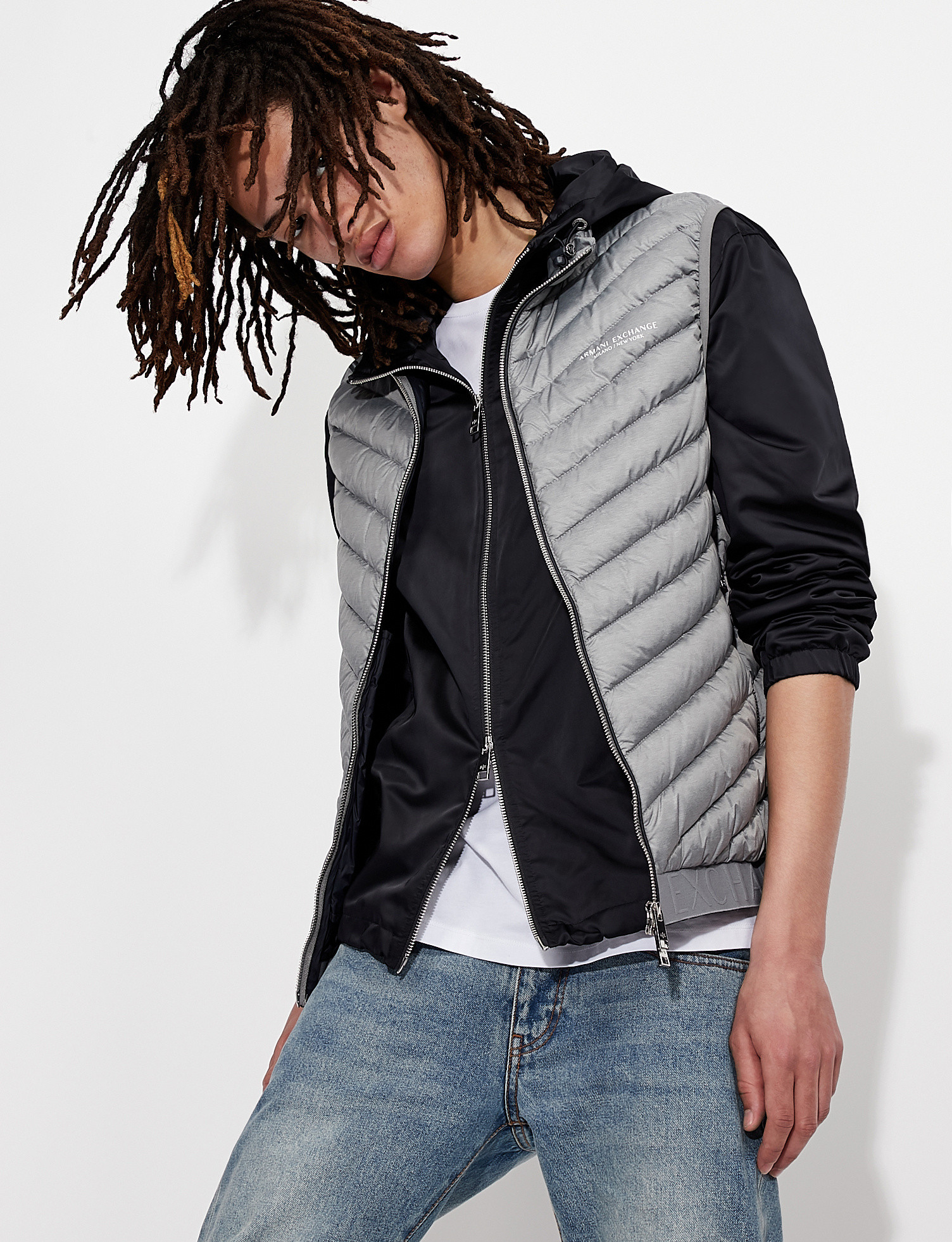 Armani Exchange - Padded sleeveless down jacket, Dark Grey, large image number 4