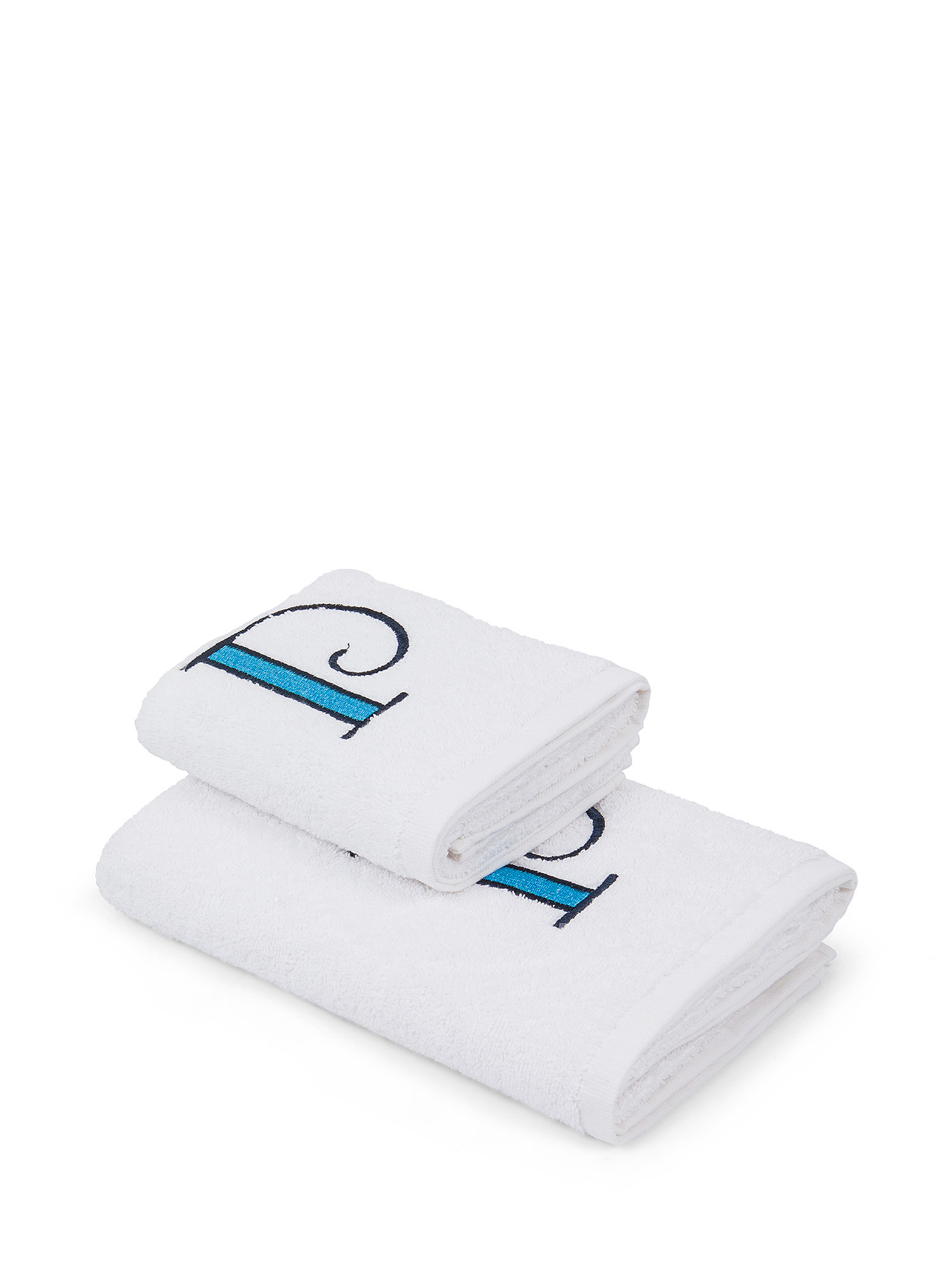 Set asciugamano in spugna ospite e viso con monogramma lettera, Blu, large image number 0