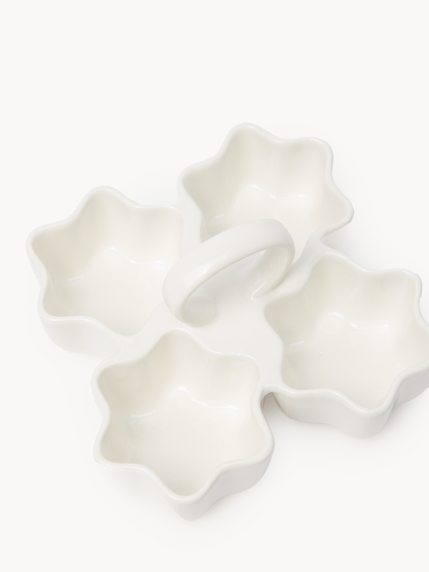 Flower-shaped ceramic 4-course appetizer platter, White, large image number 1