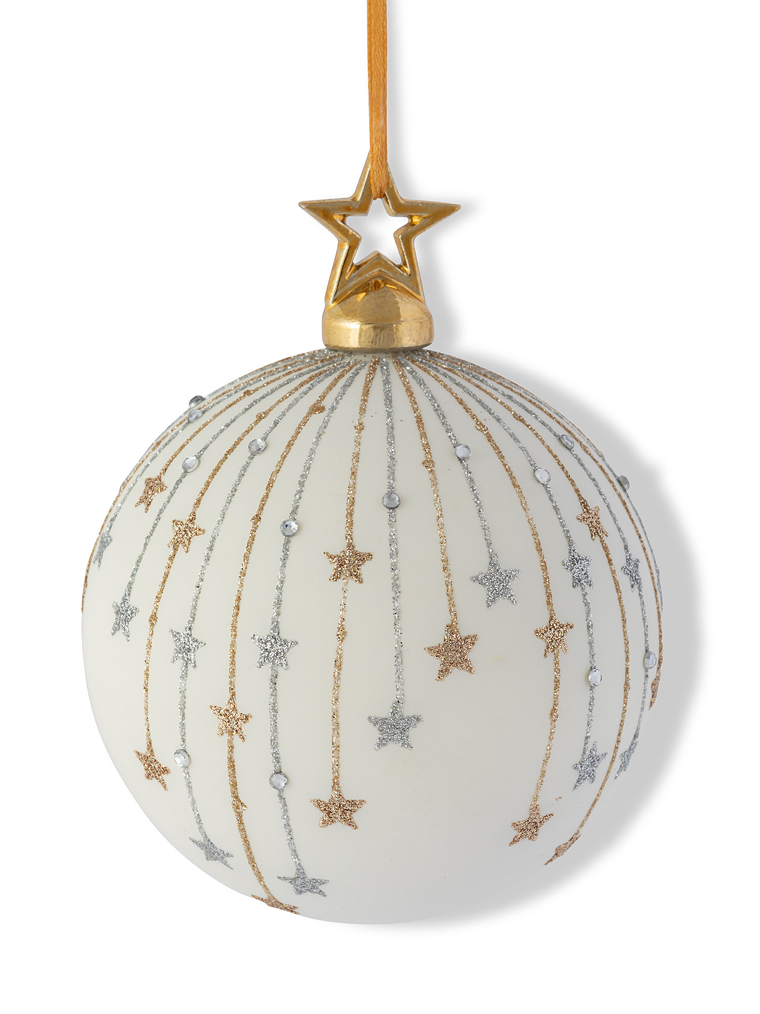 Hand decorated glass sphere with stars, White, large image number 1
