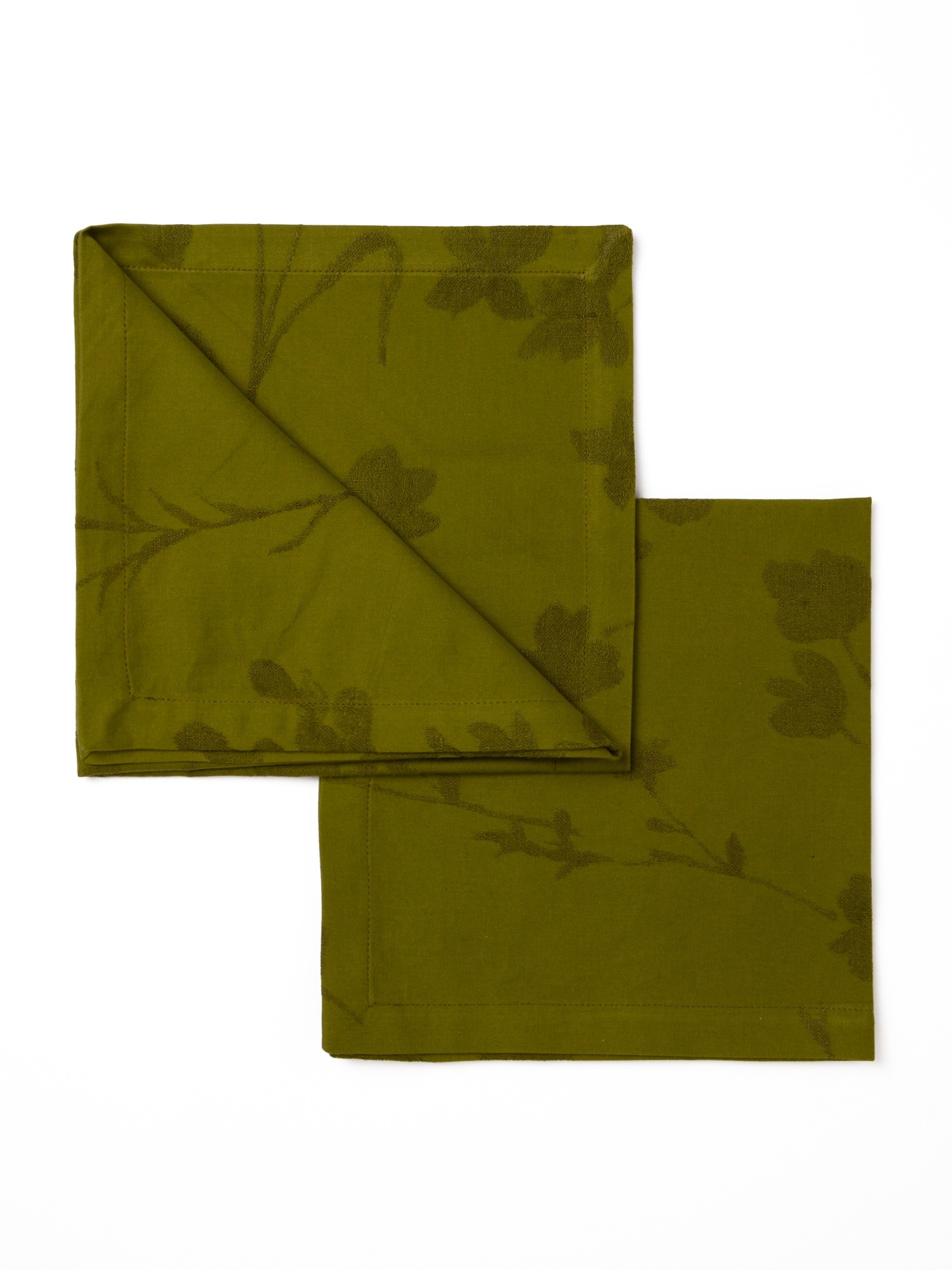 Set of 2 cotton-linen jacquard napkins with floral pattern, Green, large image number 0