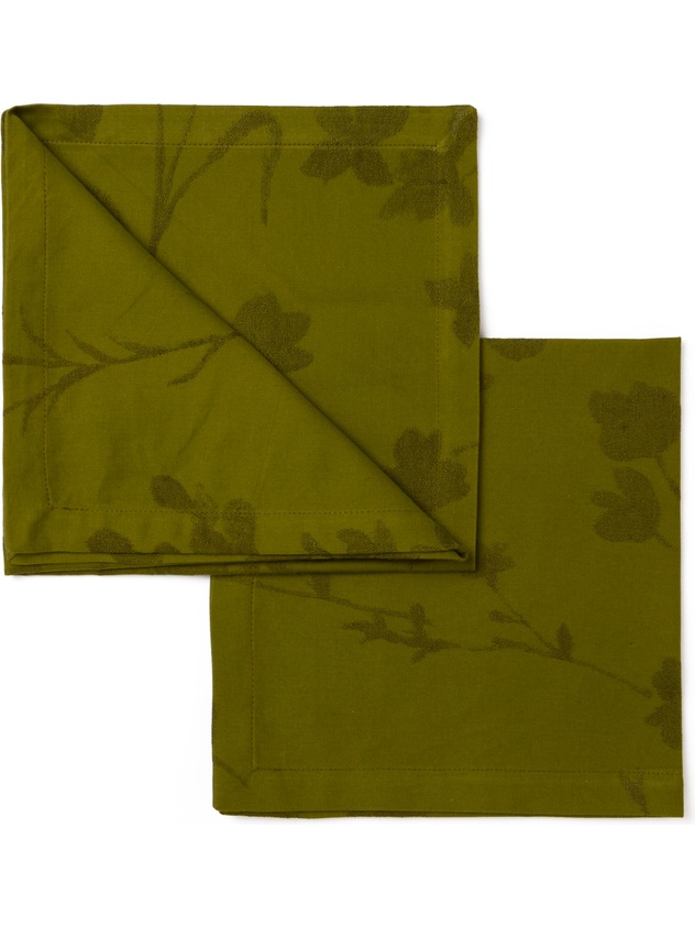 Set of 2 cotton-linen jacquard napkins with floral pattern