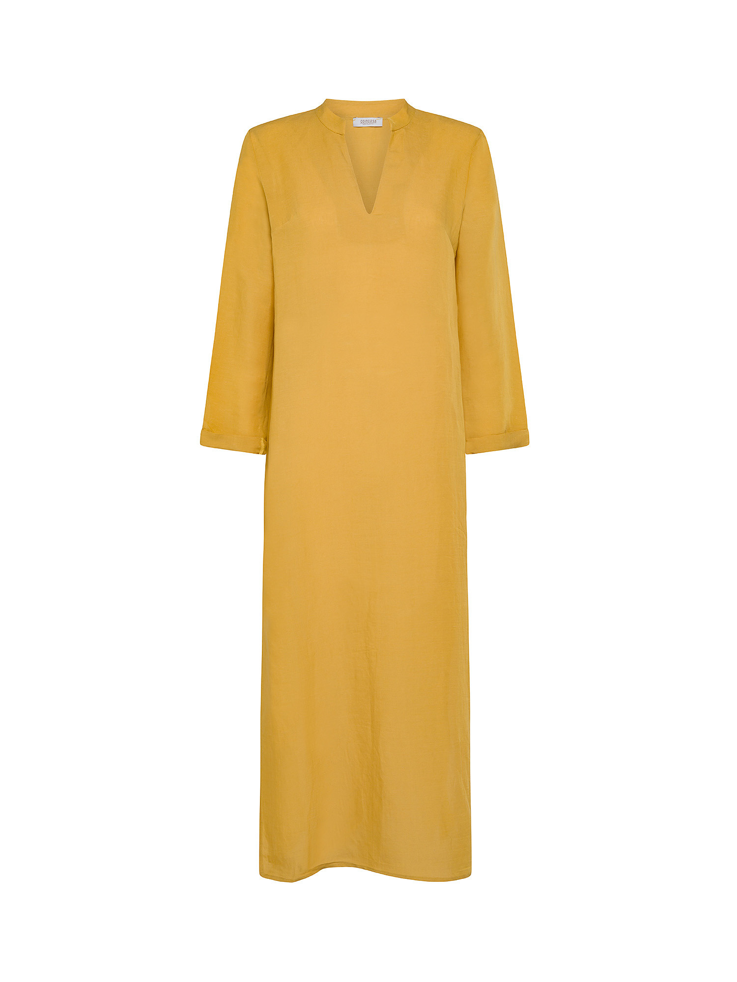 Solid color linen and viscose kaftan, Ocra Yellow, large image number 0