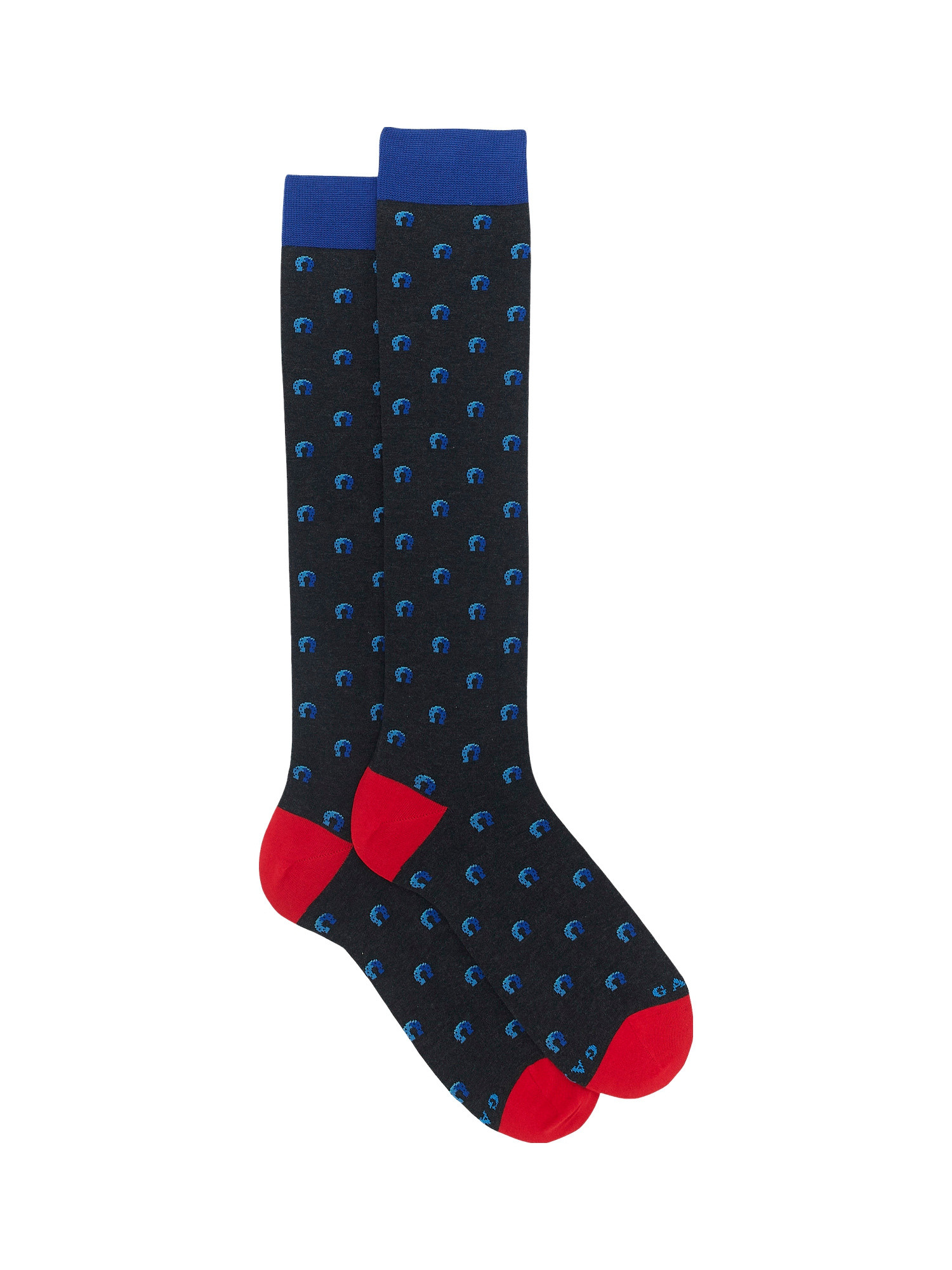 Long sock with horseshoe pattern, Blue, large image number 0