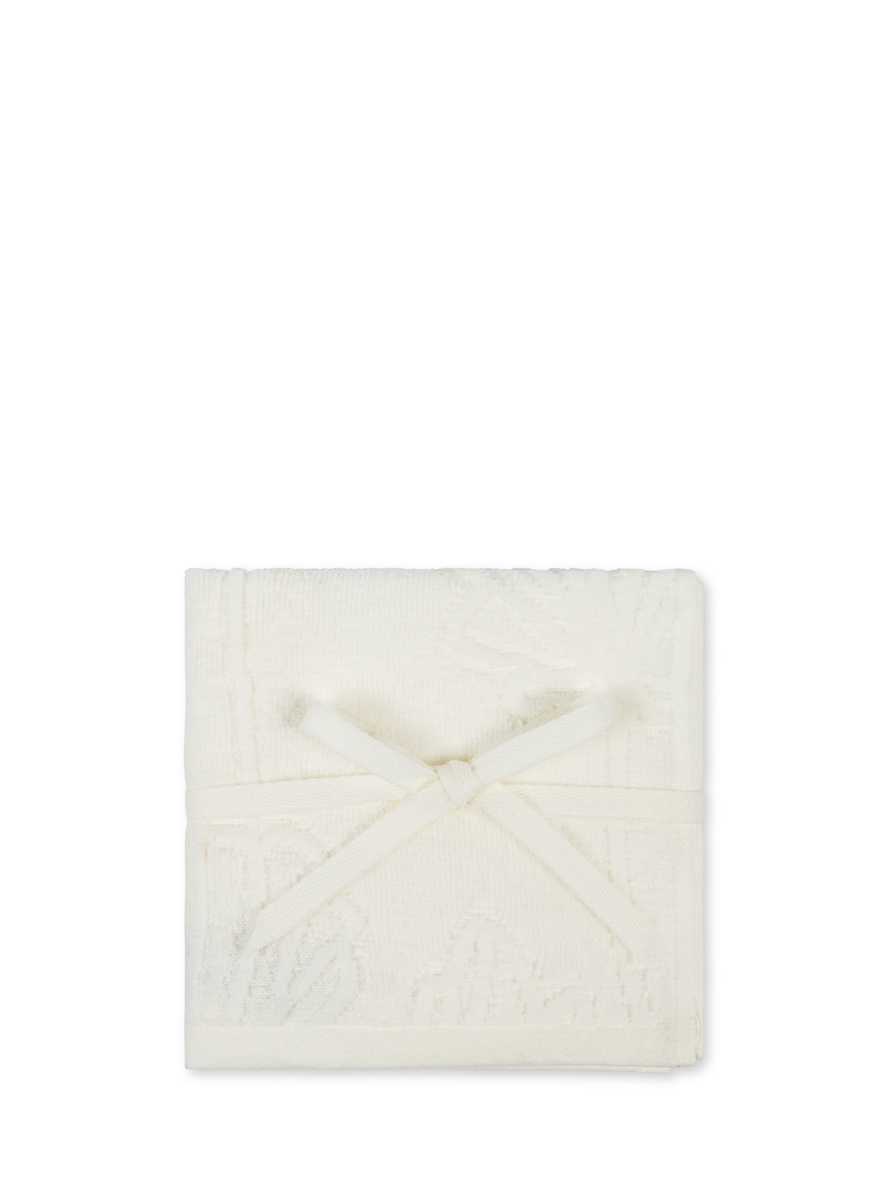 Set 2 lavette cotone velour motivo floreale, Bianco, large image number 1
