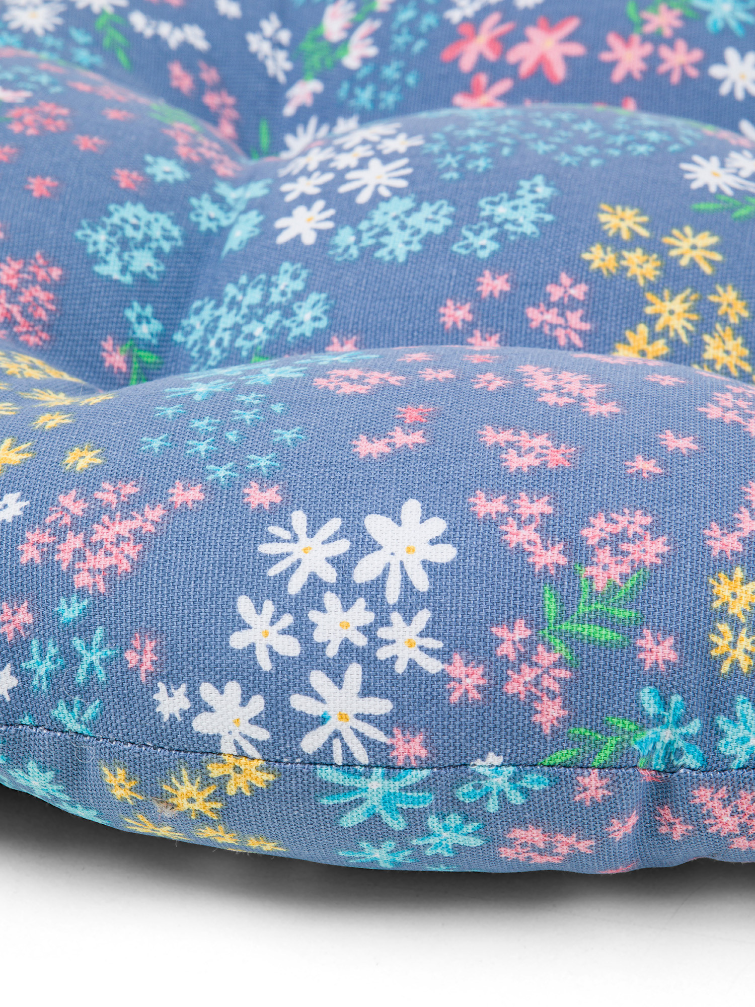 Pure cotton chair cushion with flower print, Blue, large image number 1