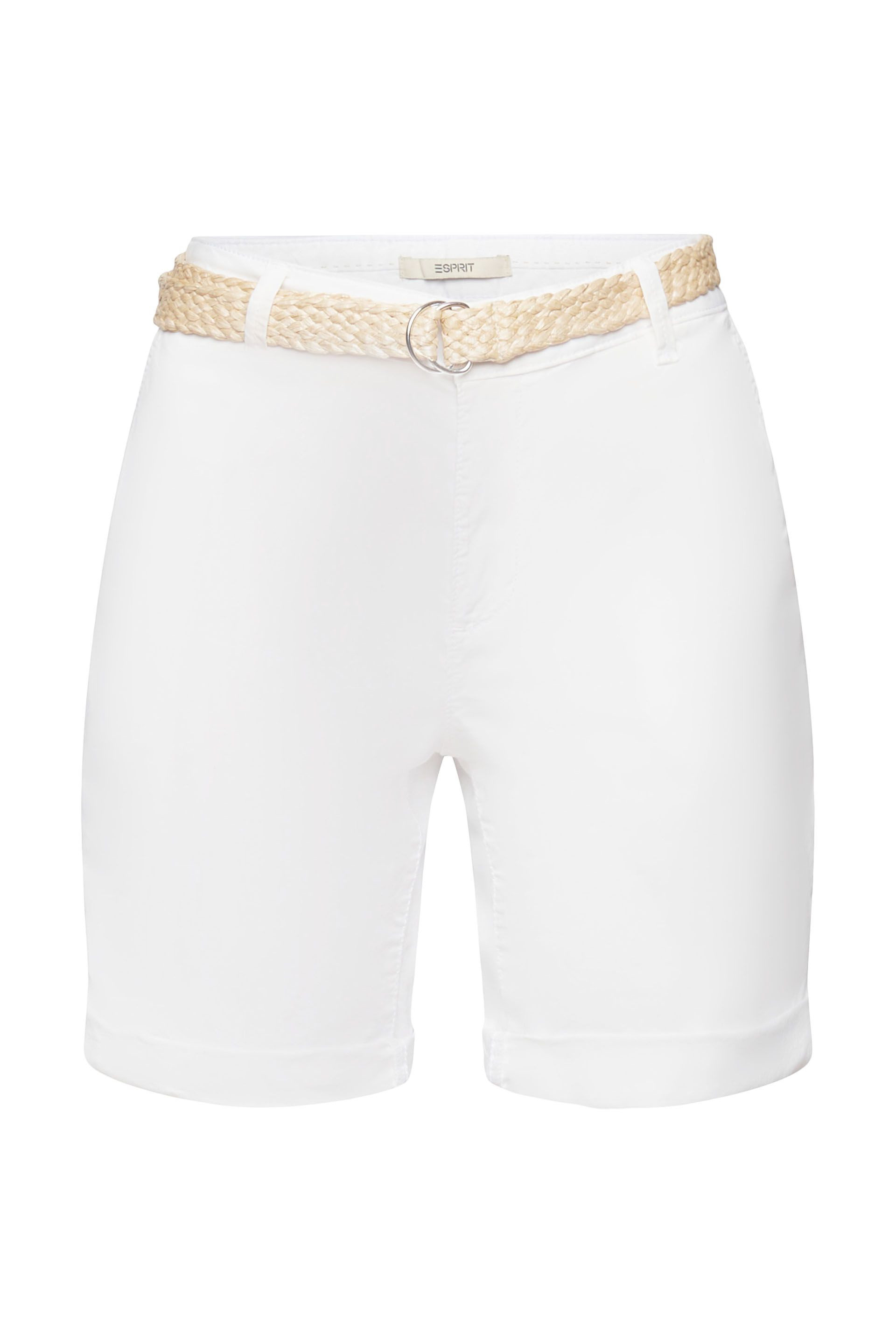Esprit - Shorts con cintura intrecciata in rafia, Bianco, large image number 0
