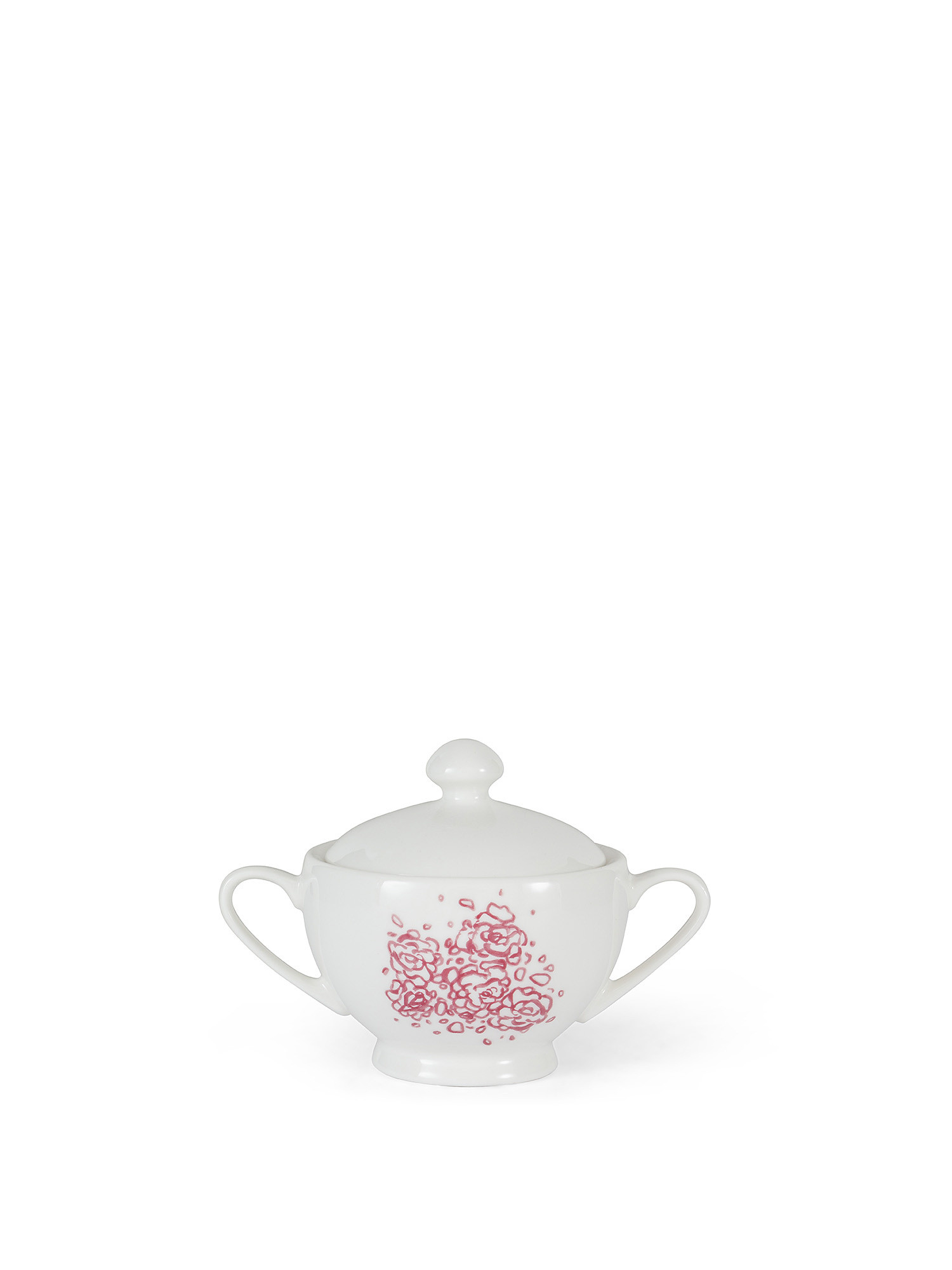 Sugar bowl in new bone china with roses decoration, White, large image number 0