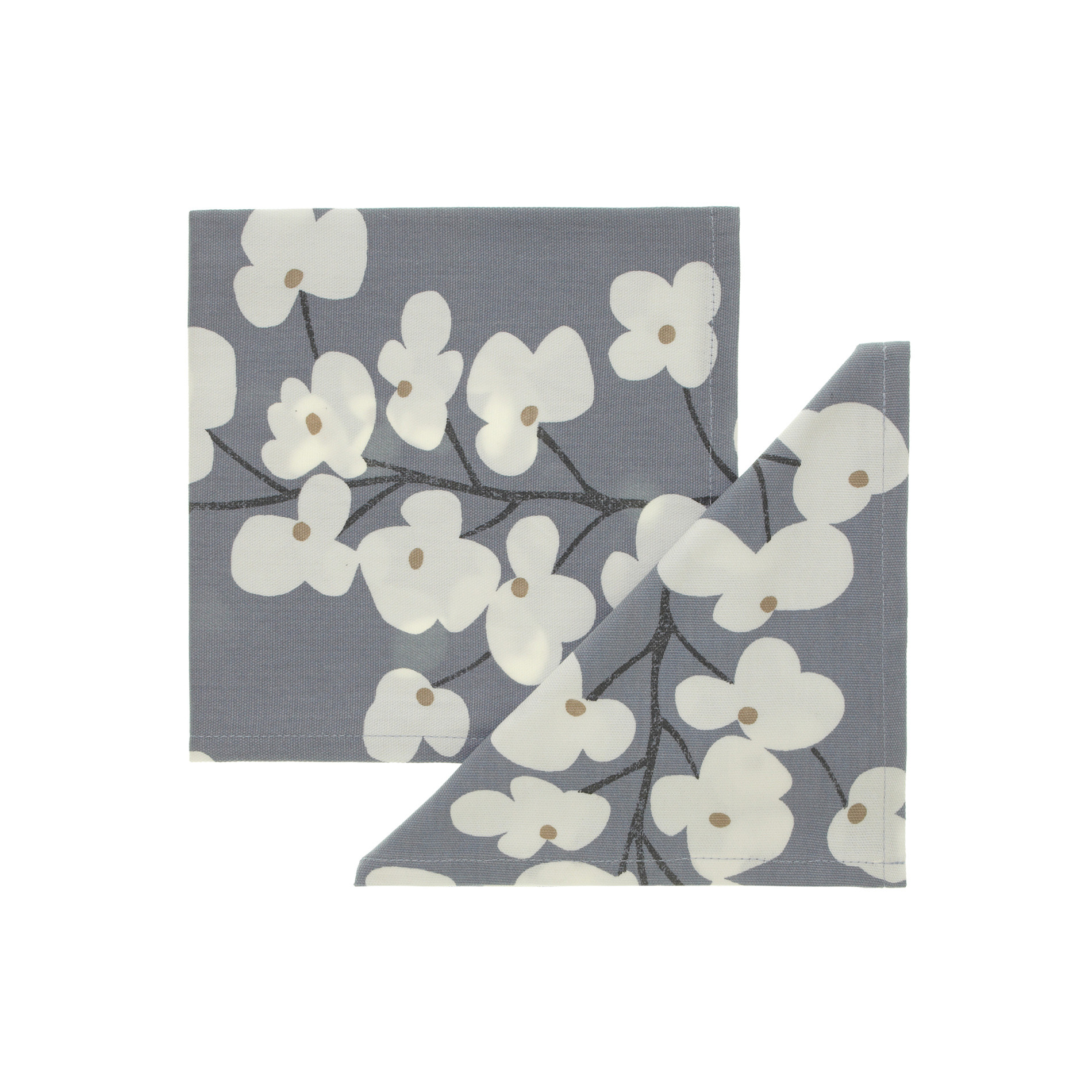 Pair of floral print napkins, White / Blue, large image number 0