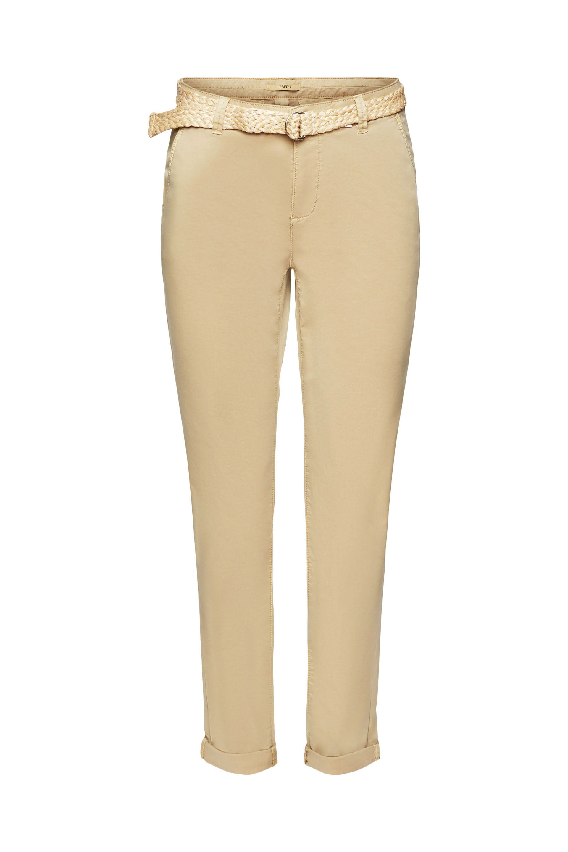 Esprit - Pantaloni chino cropped con cintura, Sabbia, large image number 0