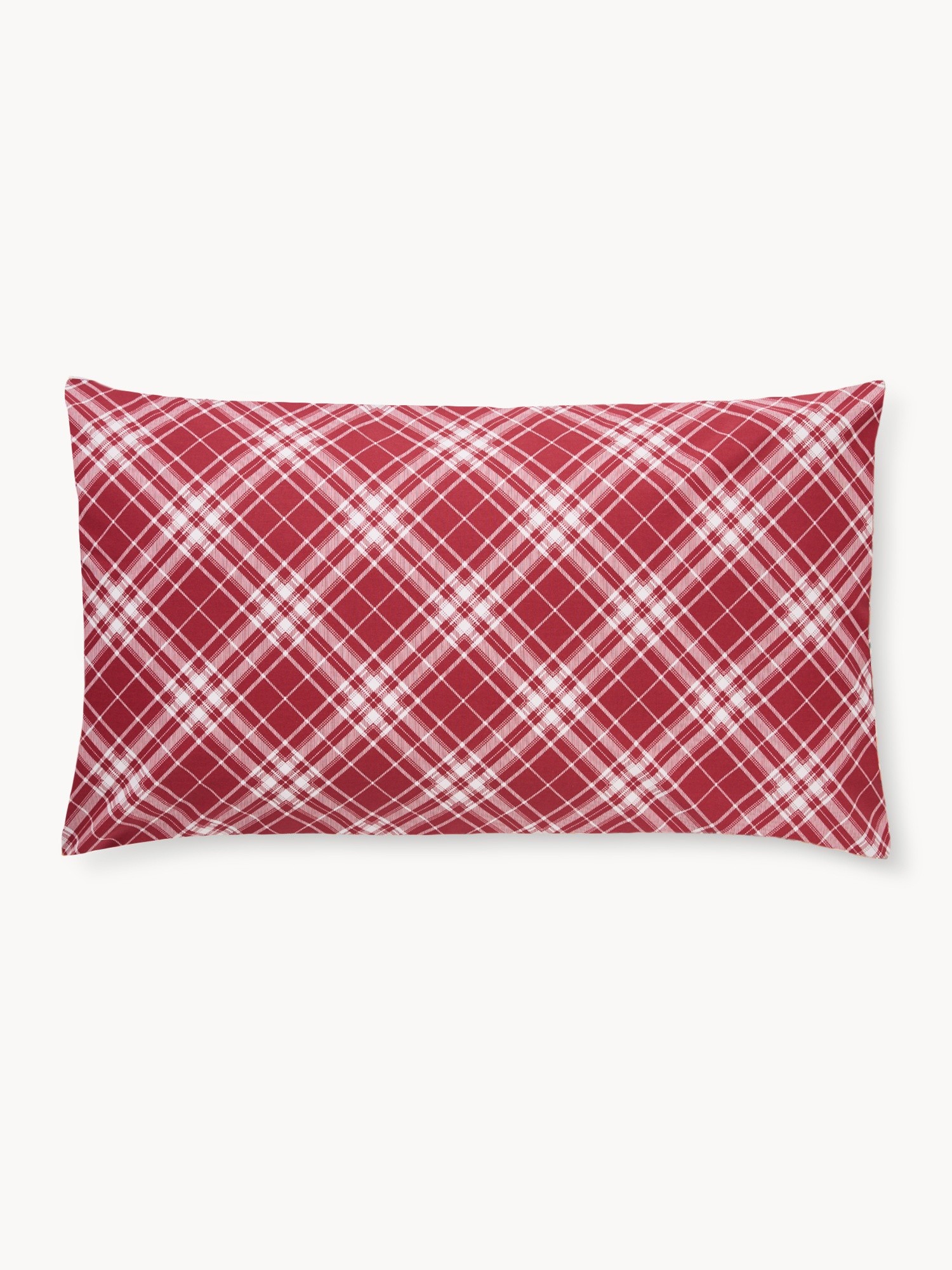 Cotton percale pillowcase,tartan pattern, Bianco/Rosso, large image number 2