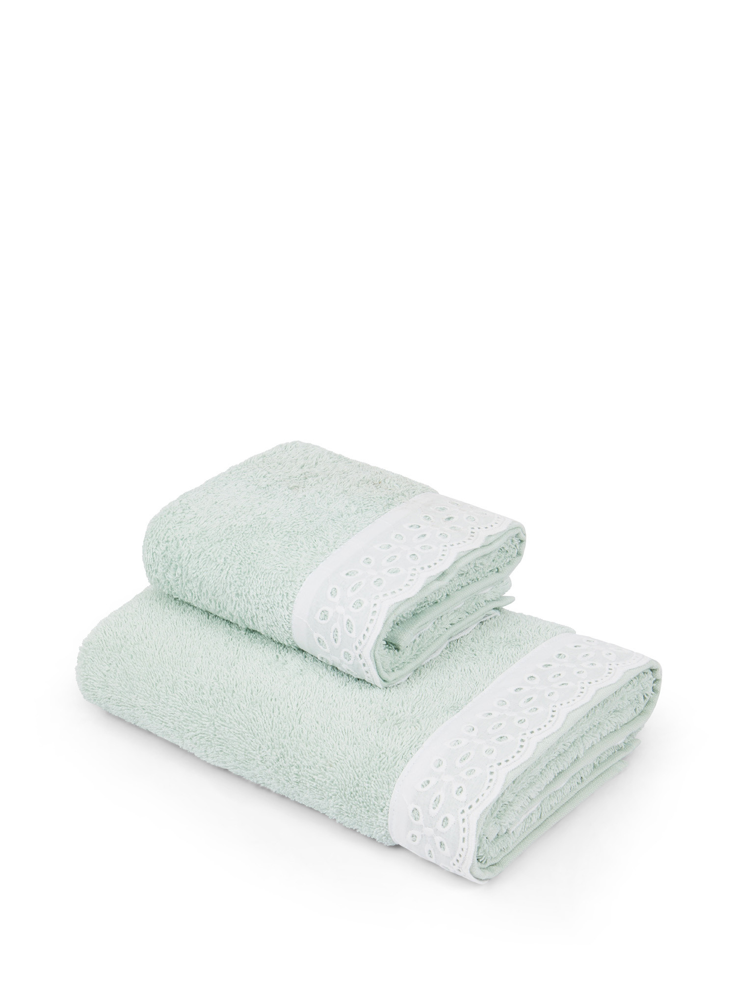 Asciugamano in spugna di cotone con bordo Sangallo, Verde salvia, large image number 0