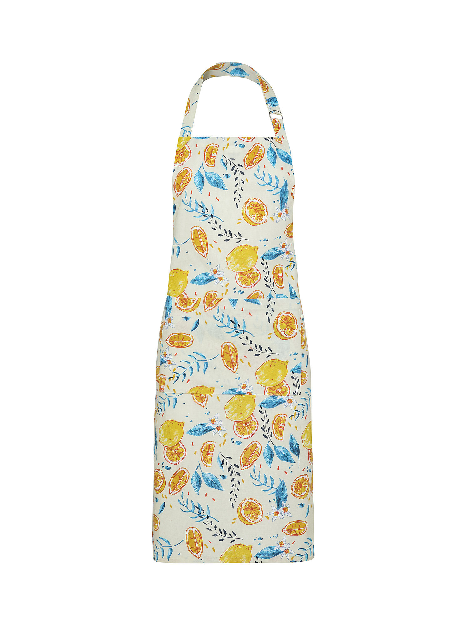 Lemon print cotton panama kitchen apron, Yellow, large image number 0