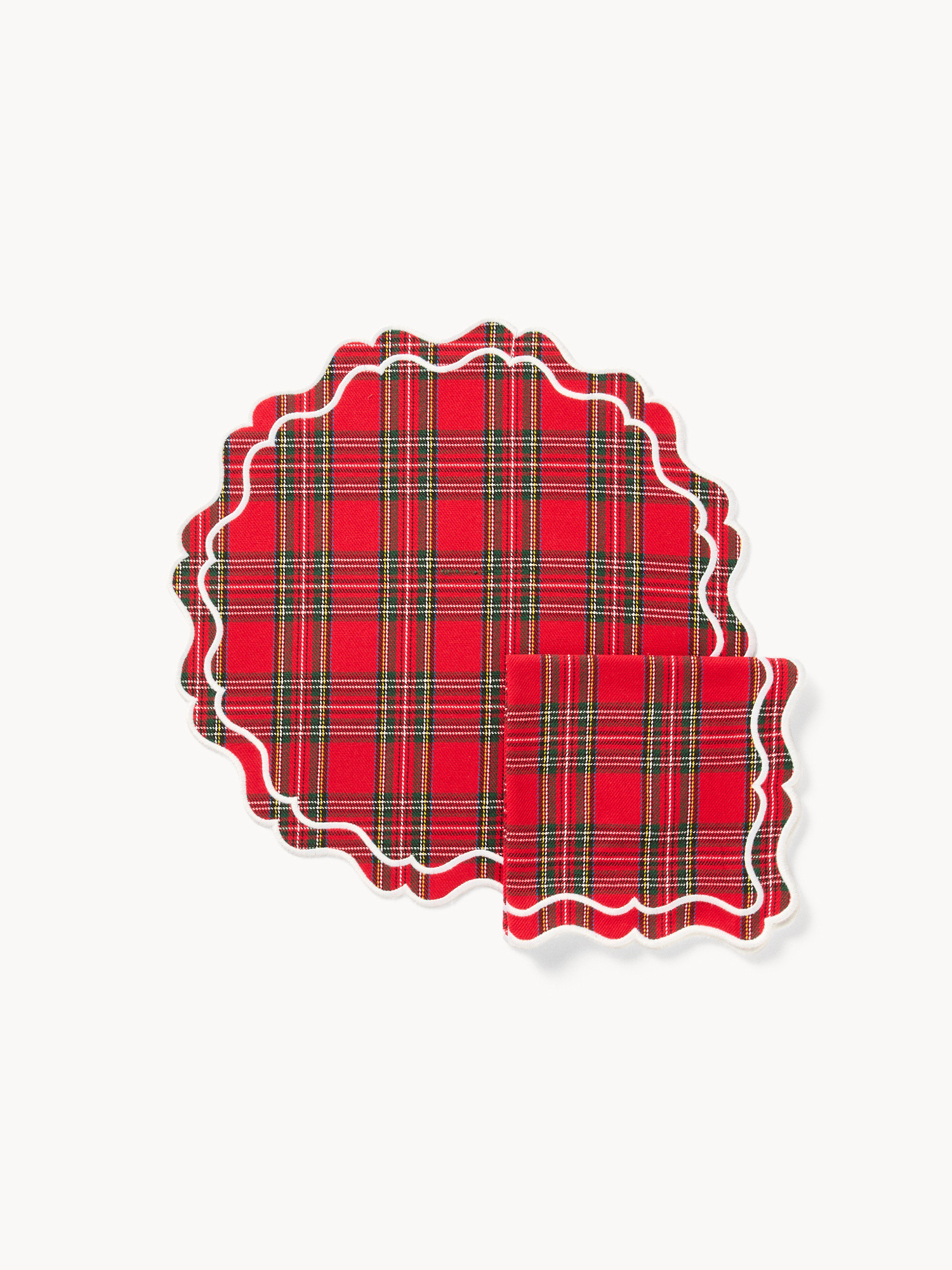 Set tovaglietta e tovagliolo tartan in puro cotone, Rosso, large image number 0