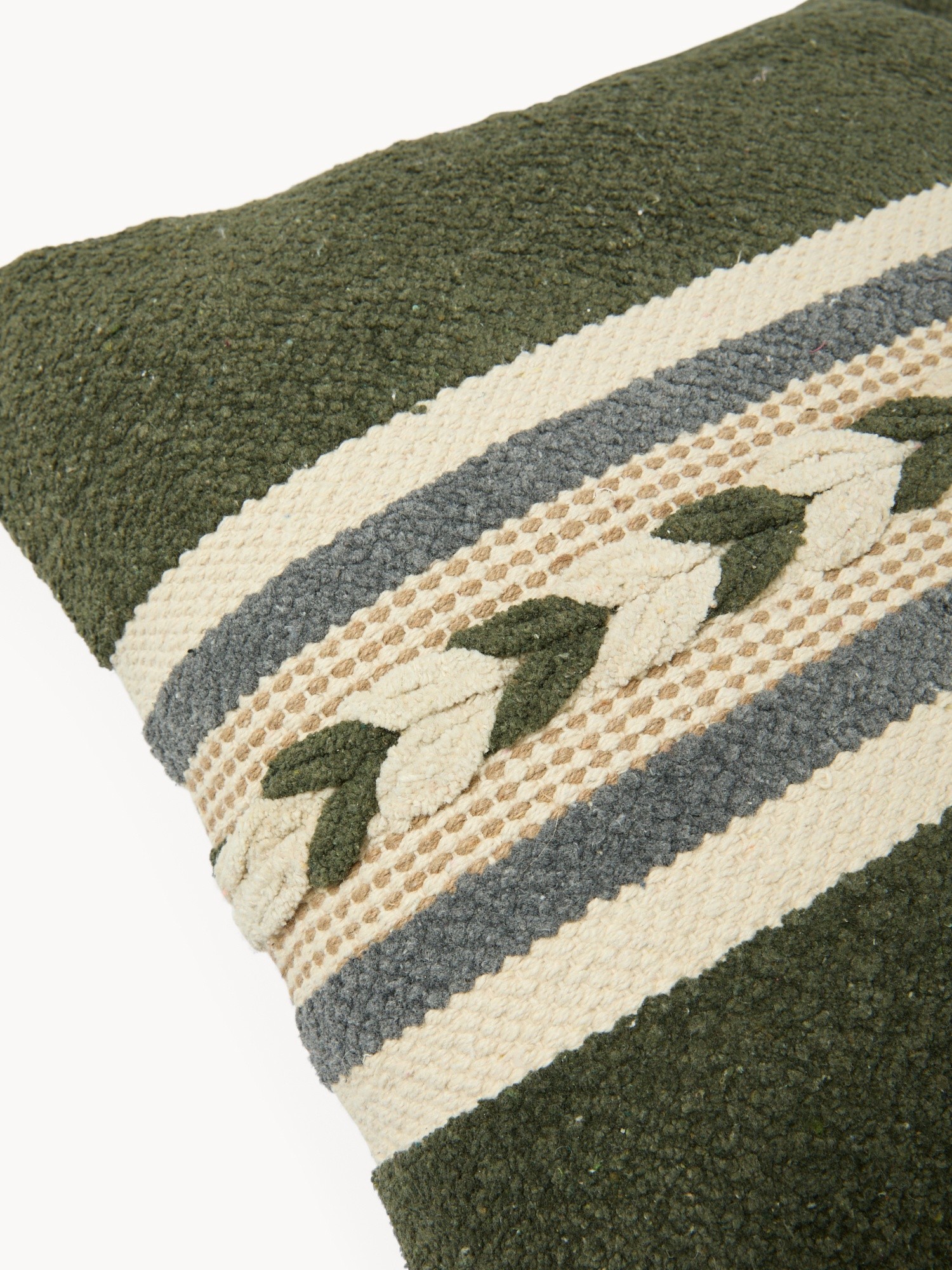 Cuscino in ciniglia di cotone con treccia 45x45cm - Prezzo di lancio, Verde, large image number 2