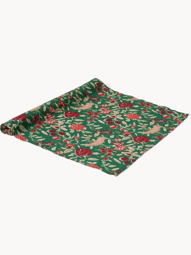 Runner in voile di cotone con stampa block print