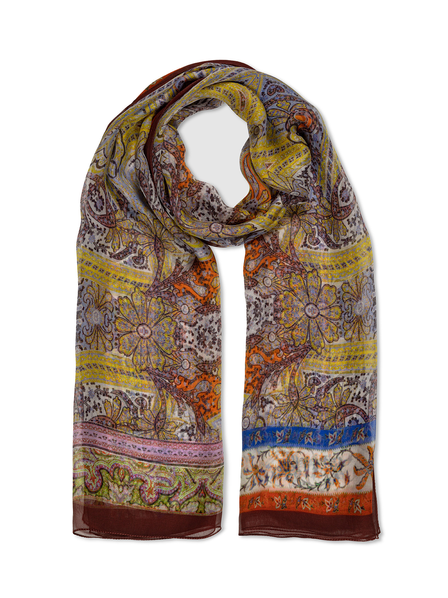 Koan - Pure silk patterned scarf, Orange, large image number 0