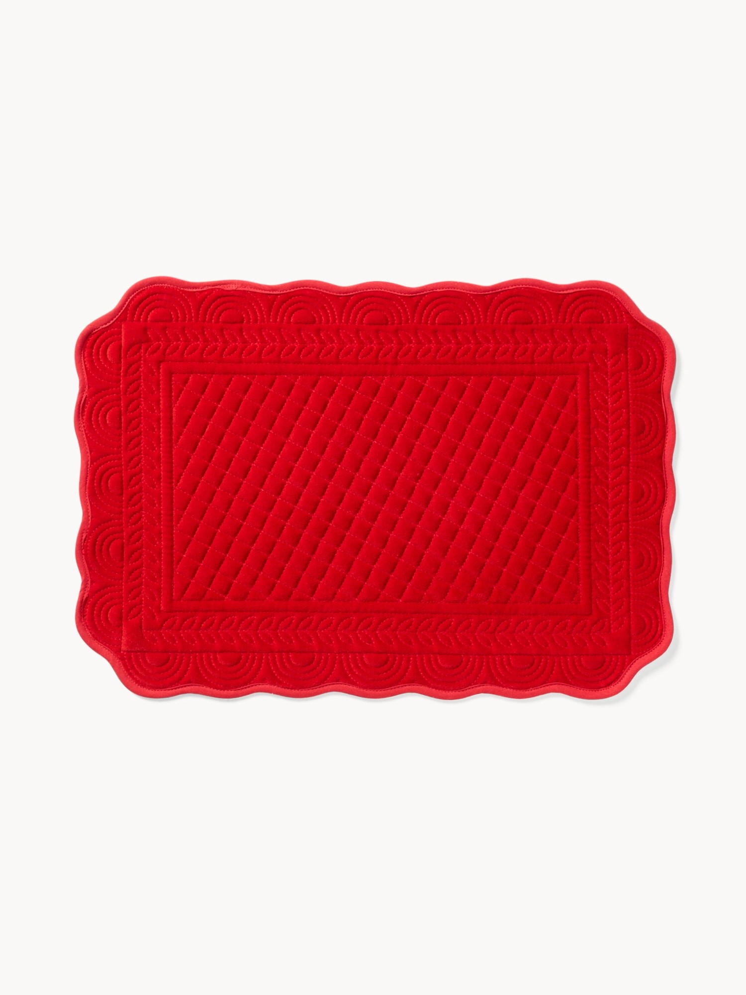 Quilted placemat in pure cotton velvet, Brick Red, large image number 0
