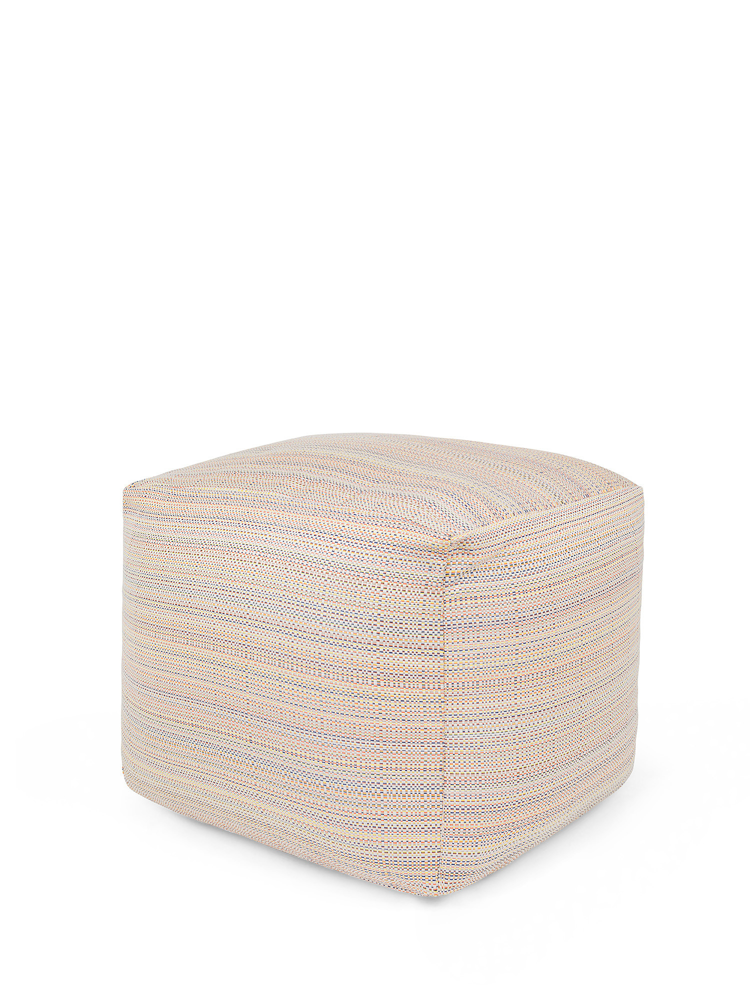 Striped patterned outdoor pouf, with zip and padding., Multicolor, large image number 0
