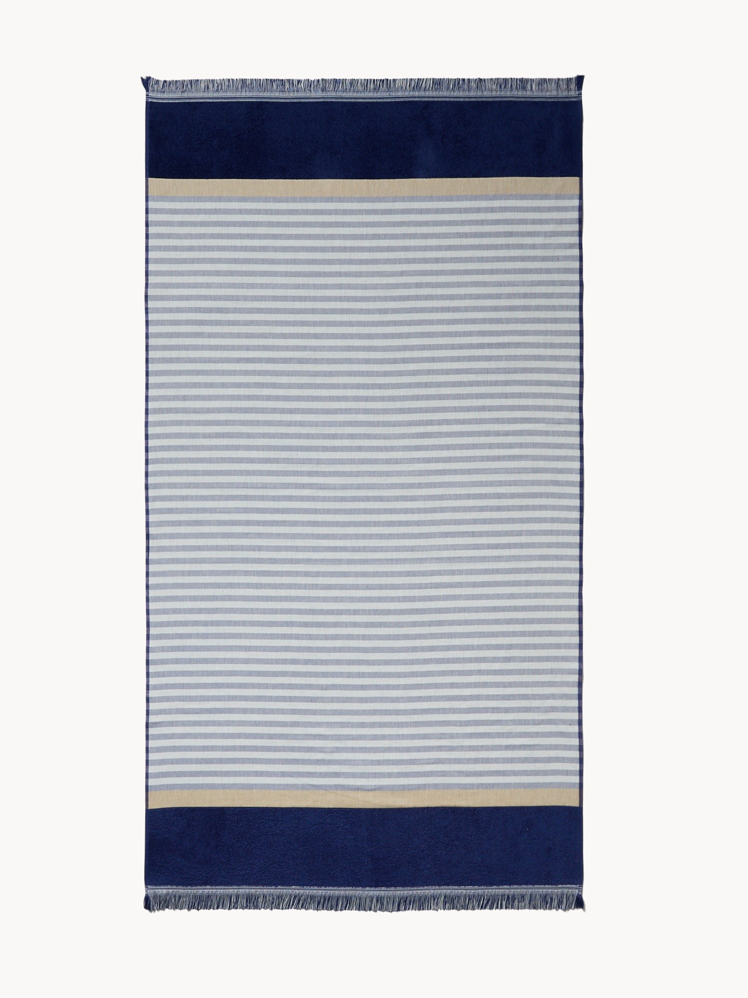 Fringed Cotton Hammam Beach Towel - Introductory Price, Blue, large image number 0