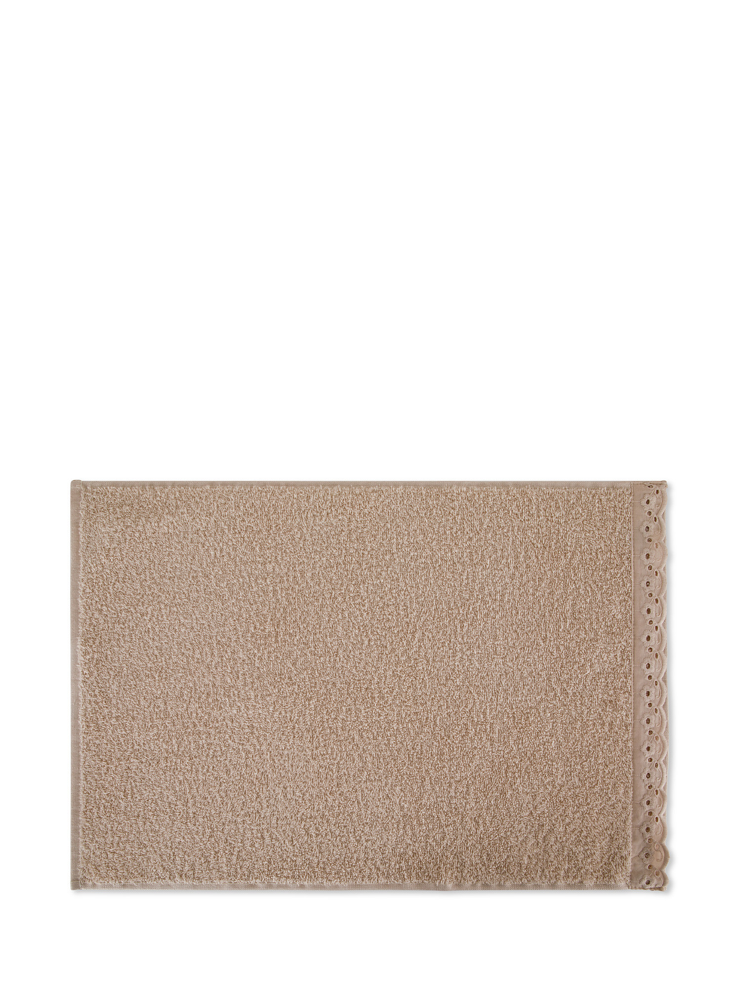 Asciugamano spugna di cotone bordo sangallo, Beige, large image number 1