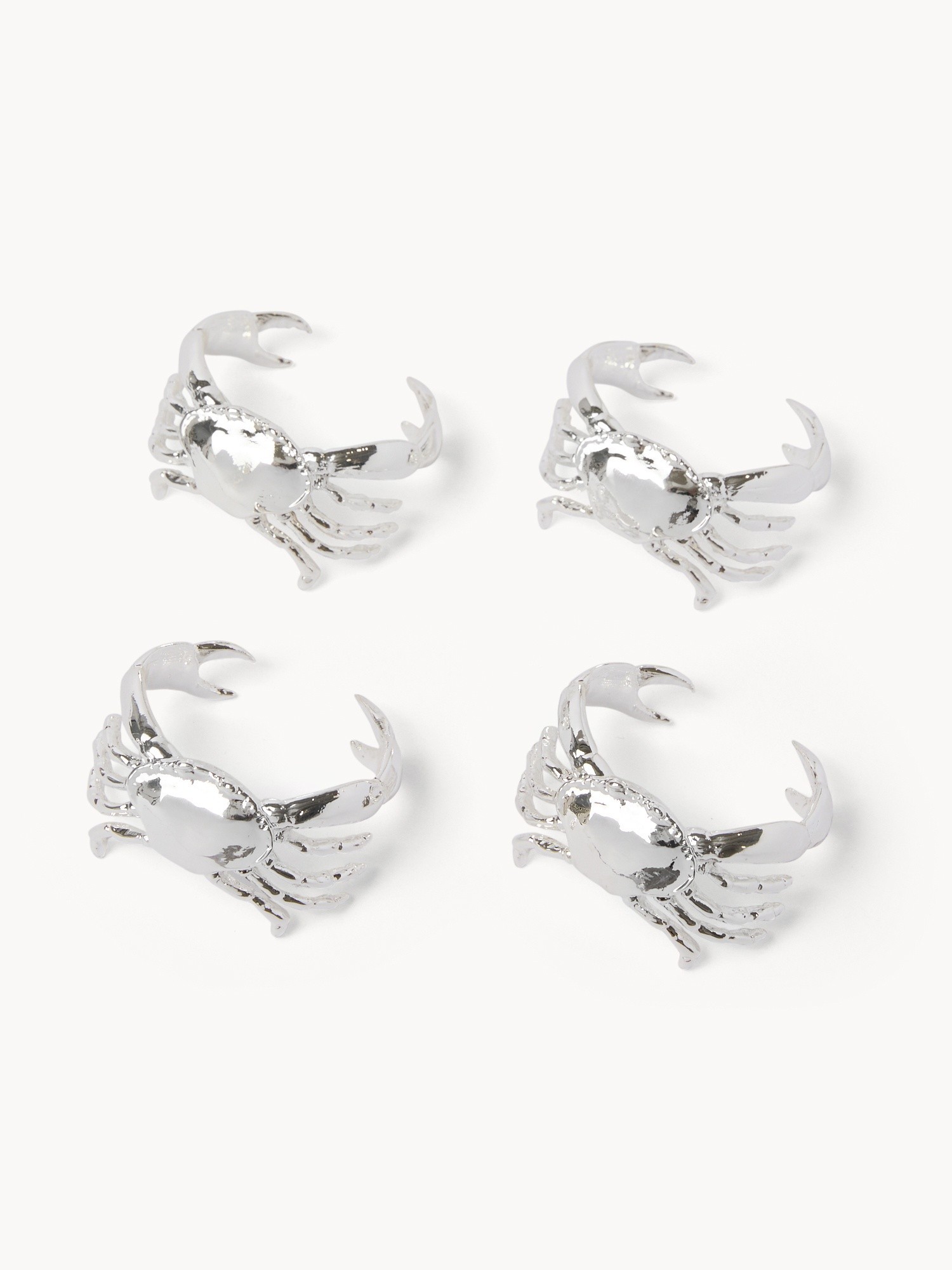 Set 4 portatovaglioli in metallo a granchio, Argentato, large image number 0