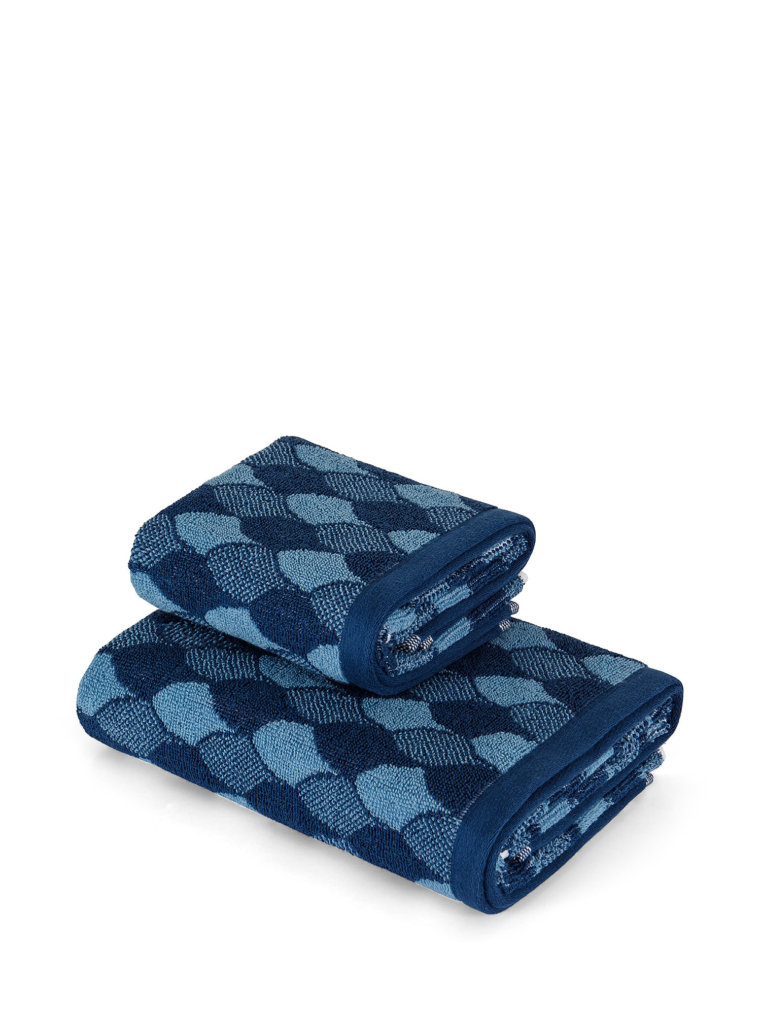 Asciugamano spugna di cotone motivo squame, Blu, large image number 0