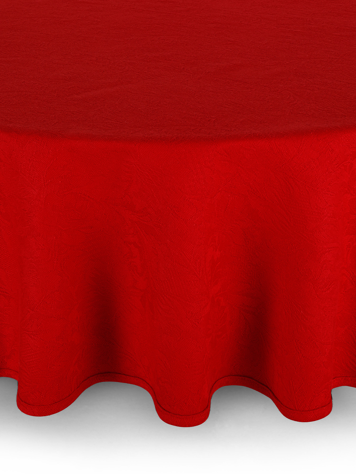 Round plain cotton tablecloth with jacquard weave, Red, large image number 0