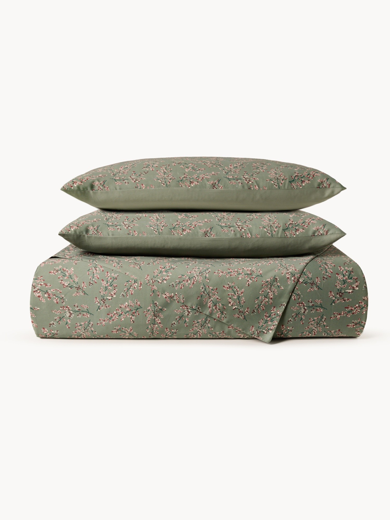 Berry-patterned cotton sateen flat sheet, Light Green, large image number 0