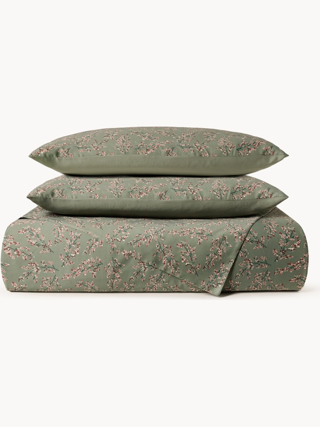 Berry-patterned cotton sateen flat sheet