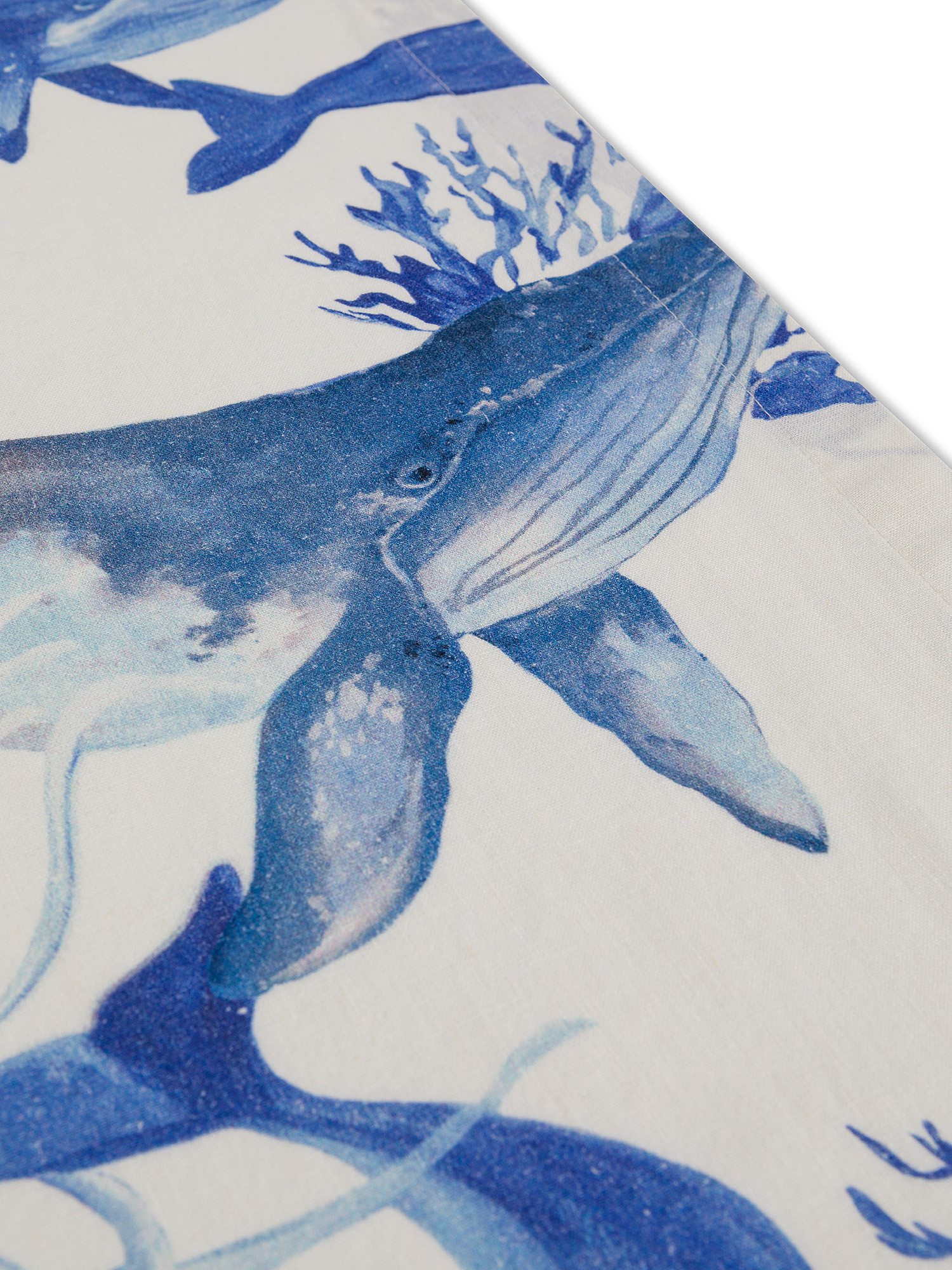 Whale print runner in washed linen blend, White / Blue, large image number 1