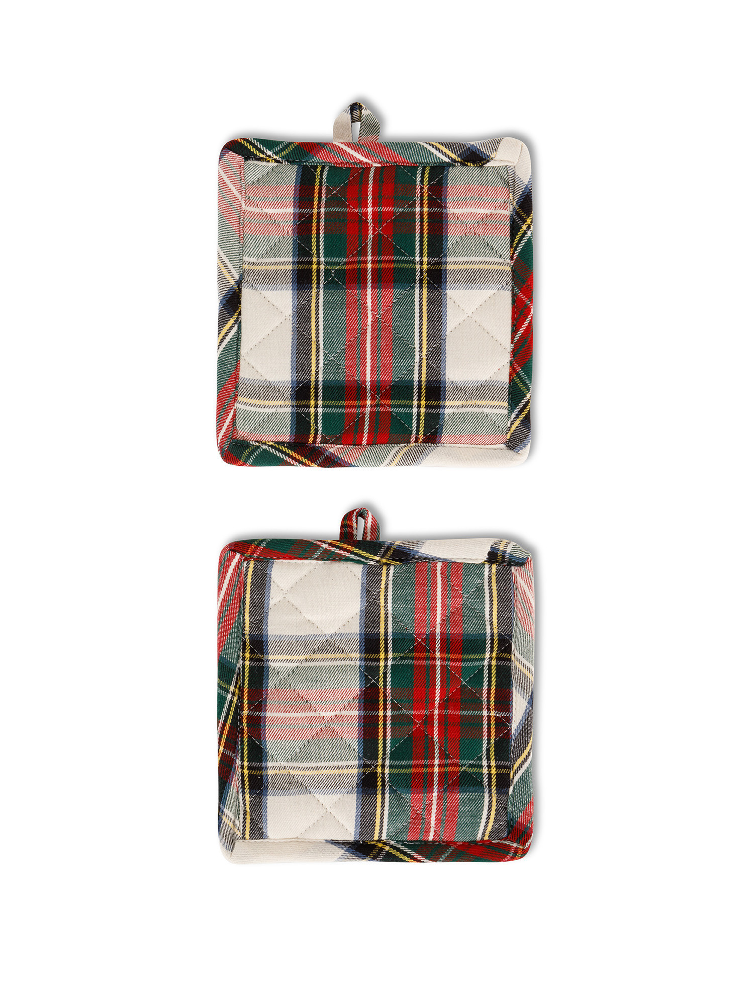Set of 2 pot holders in tartan cotton twill, White, large image number 0