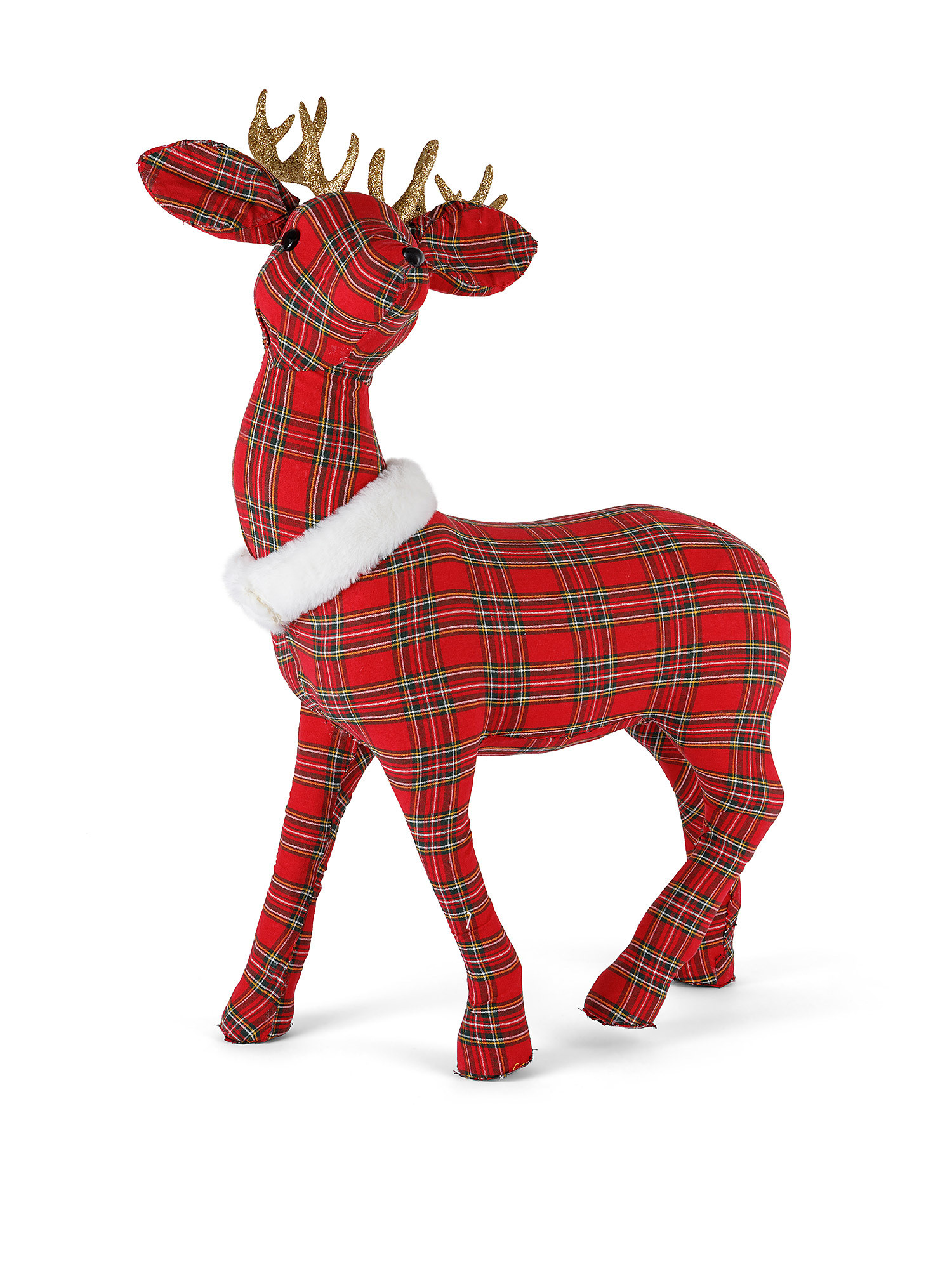 Decorative reindeer tartan fabric, Red, large image number 0