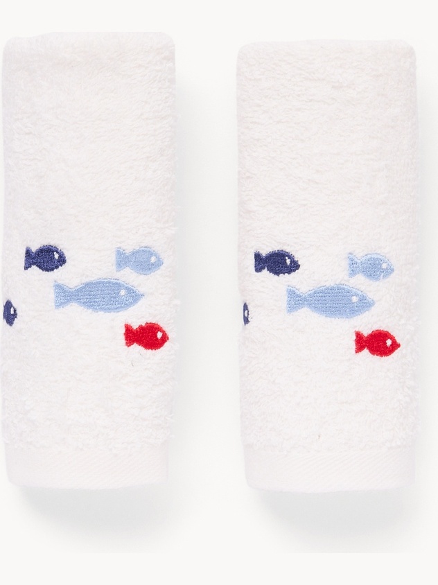 Set 2 lavette in cotone ricamo pesci