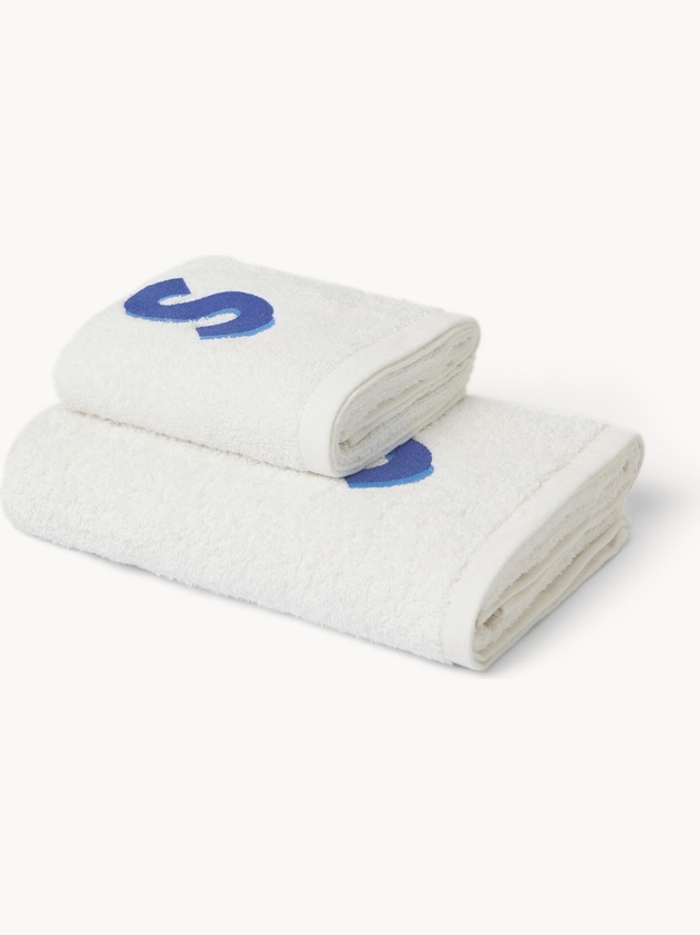 Set 2 asciugamani in spugna di cotone ricamo lettera S