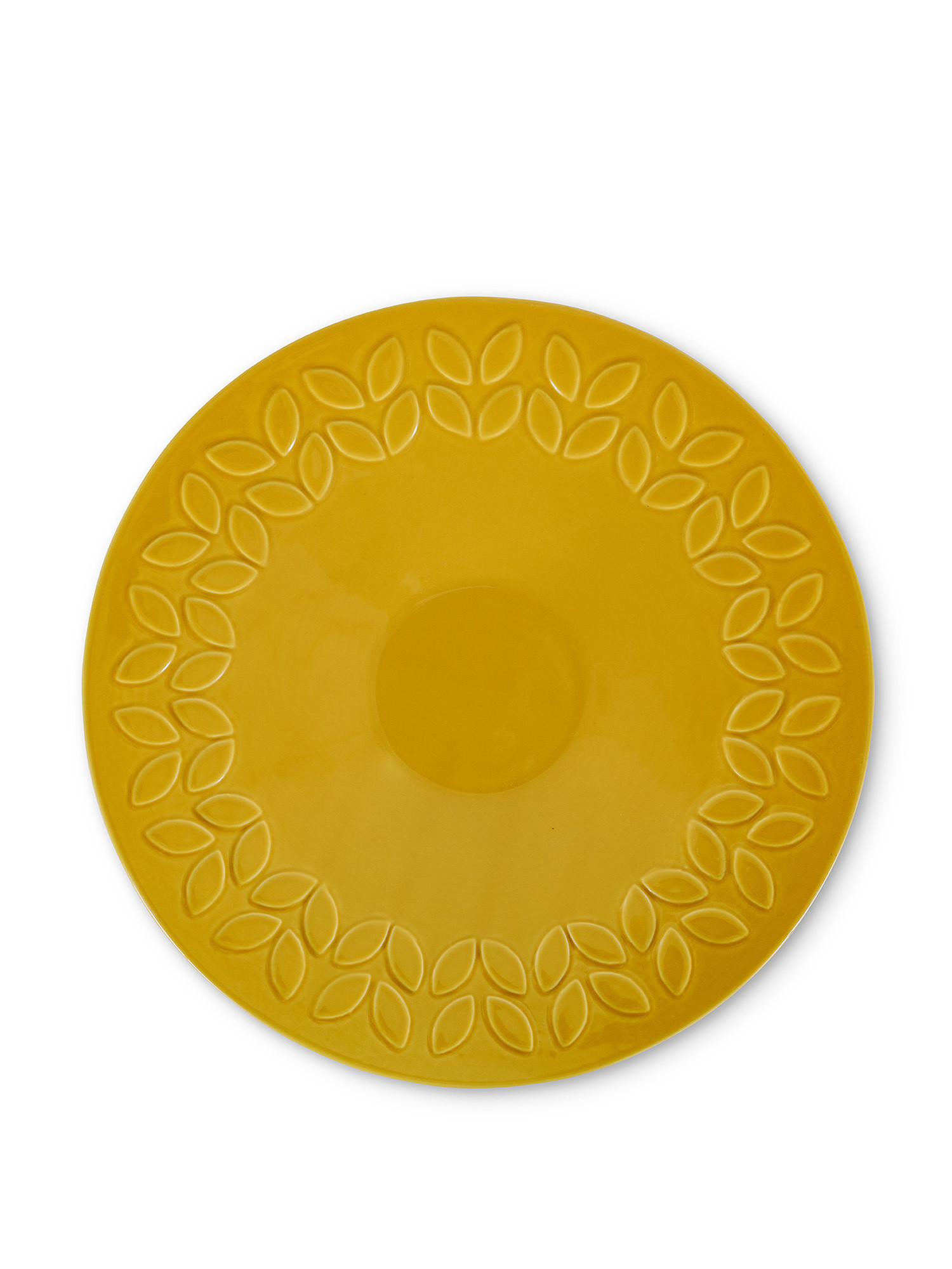 Centrotavola ceramica decoro foglie, Giallo, large image number 0