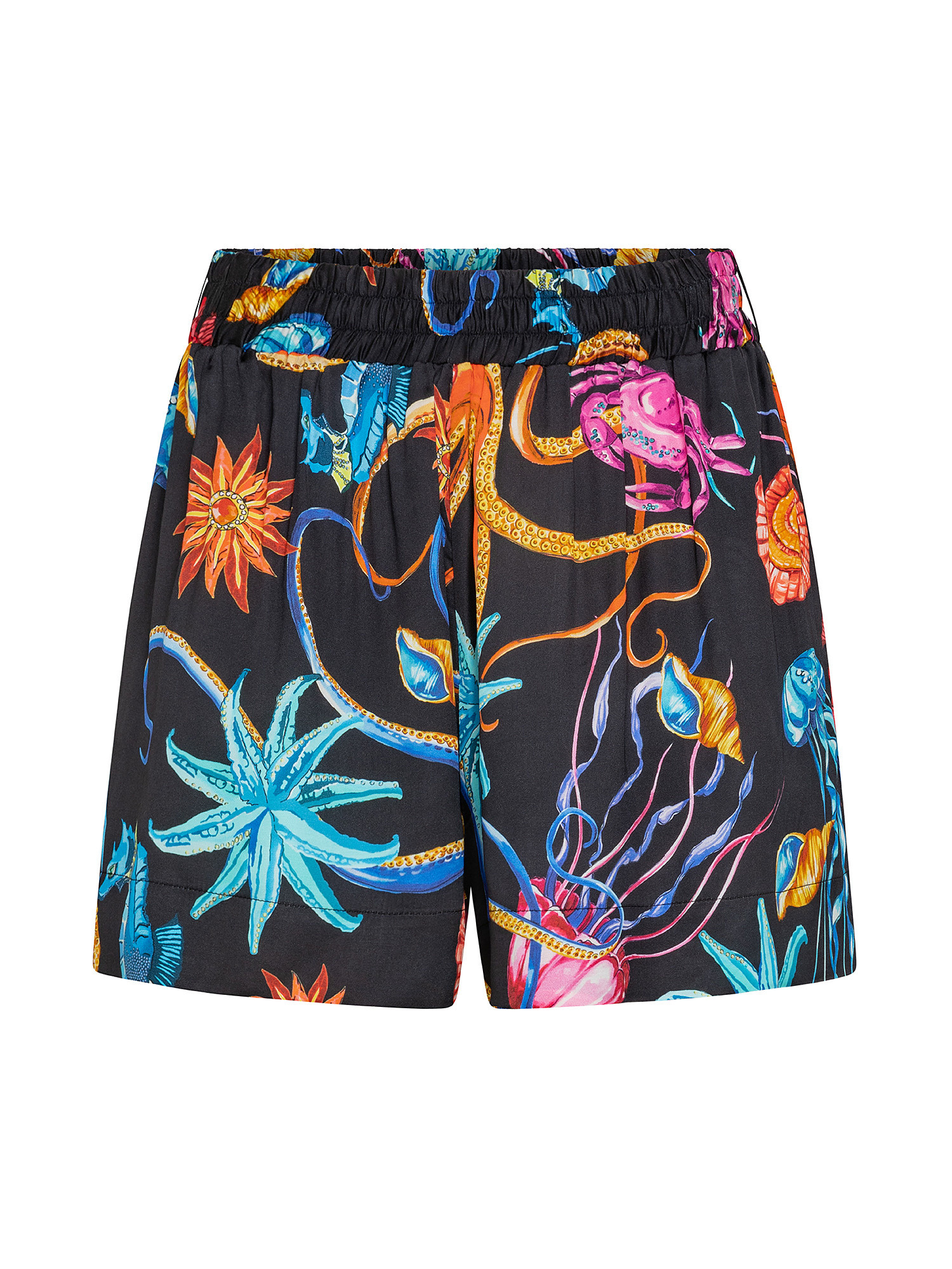 Wide shorts with print and elasticated waist, Black, large image number 0