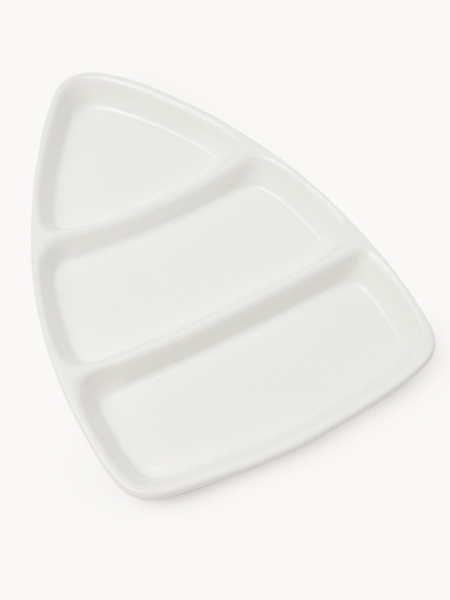 Fan-shaped ceramic 3-course appetizer platter, White, large image number 1