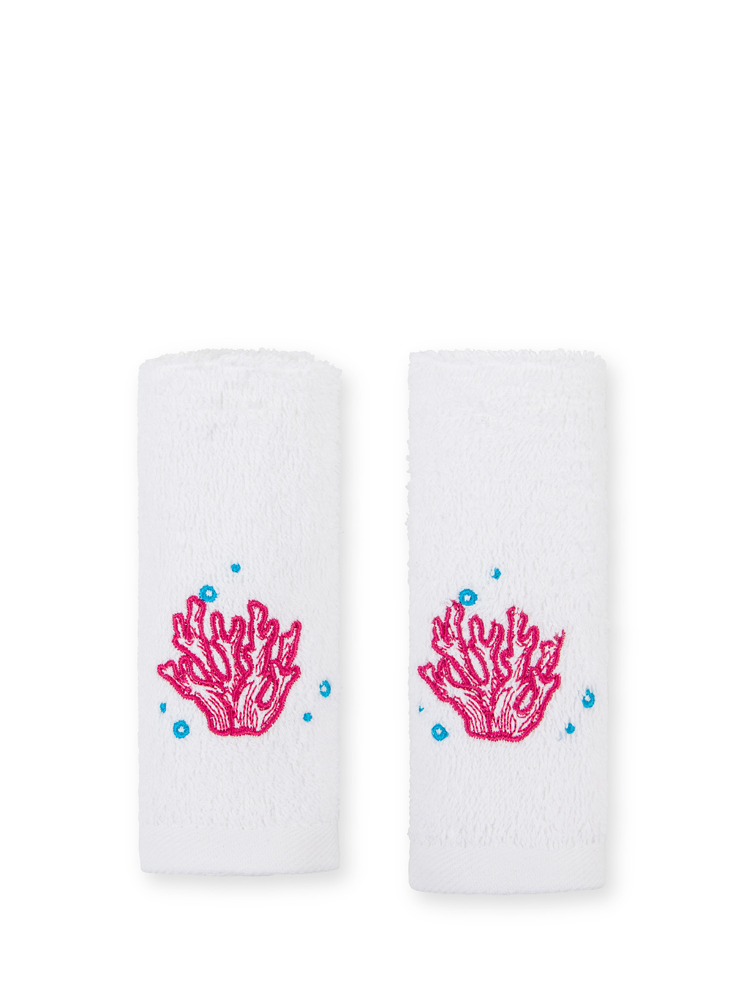 Set of 2 cotton terry cloths with coral embroidery, White, large image number 0
