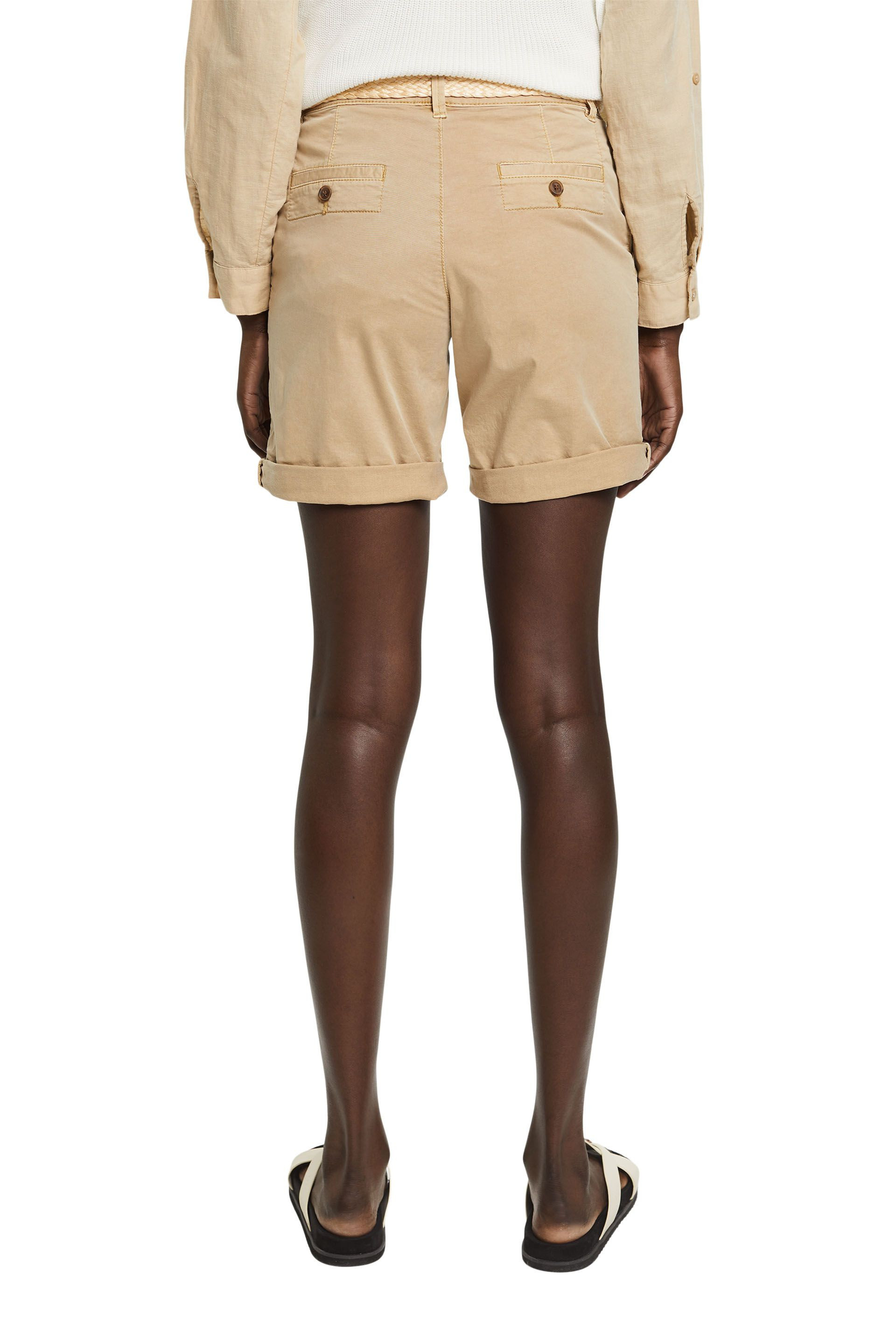 Esprit - Shorts con cintura intrecciata in rafia, Sabbia, large image number 3