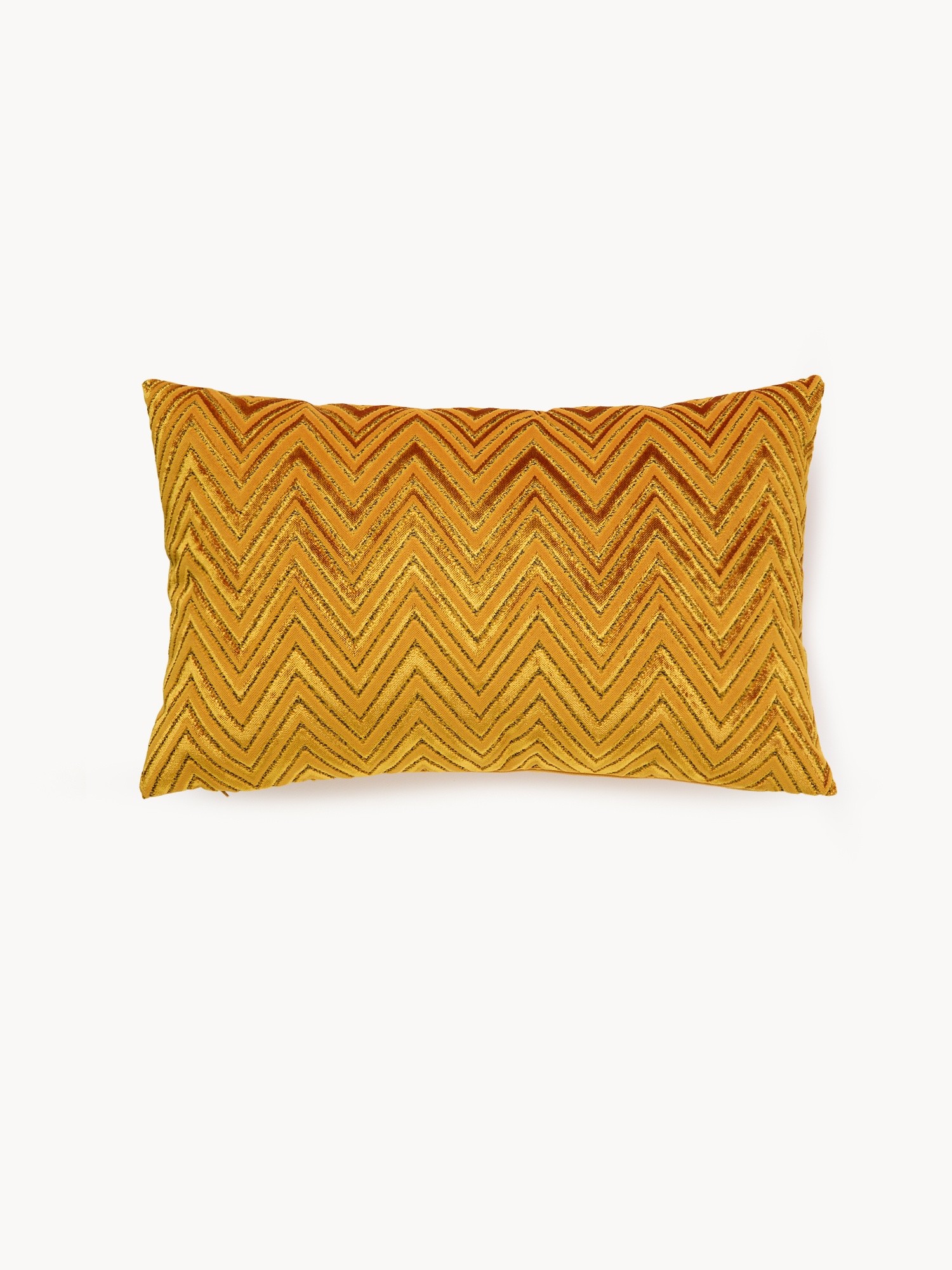 Cushion 35x55 cm in jacquard velvet with geometric pattern, Ocra Yellow, large image number 3