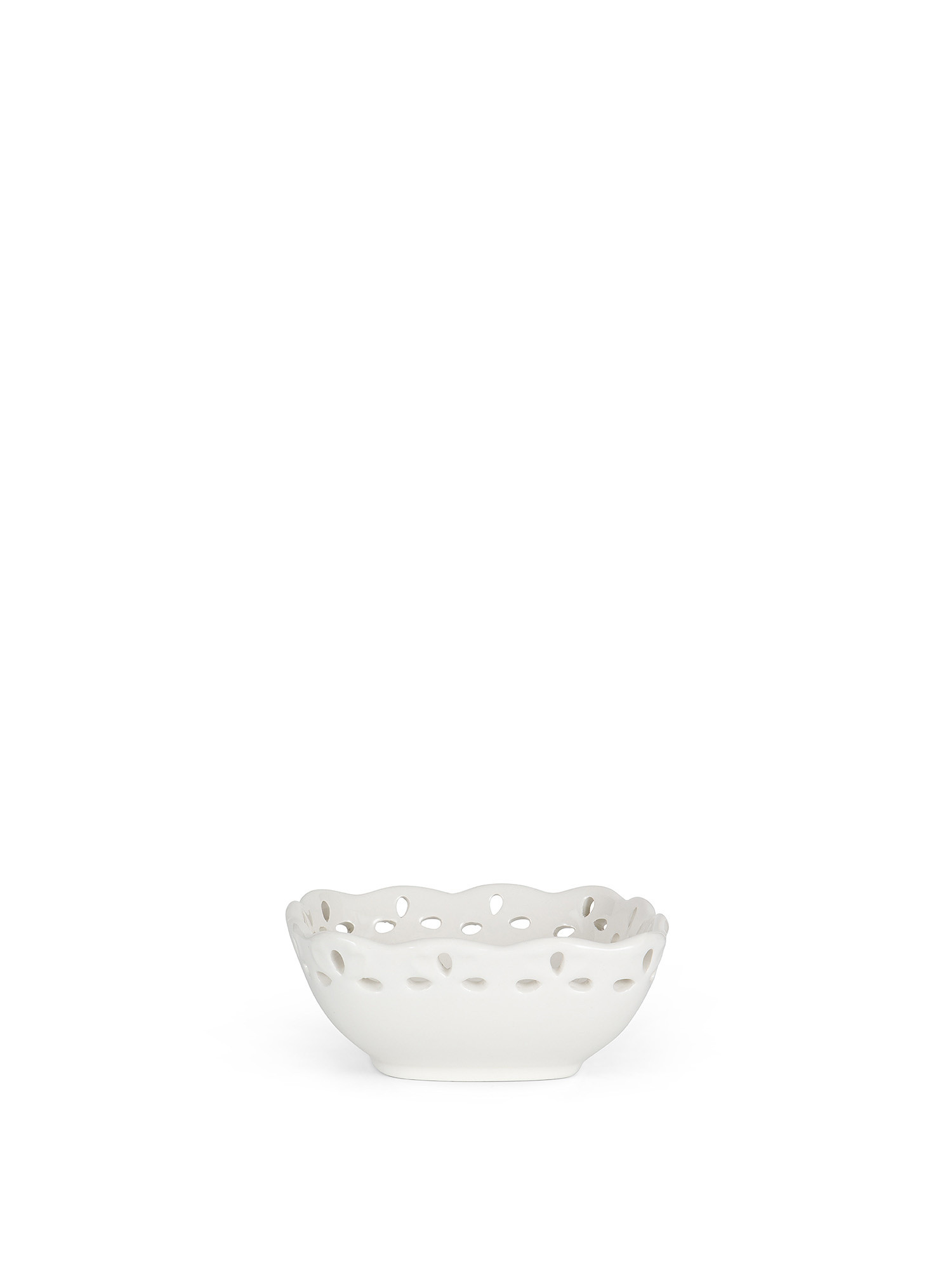Coppetta ceramica con bordo traforato, Bianco, large image number 0