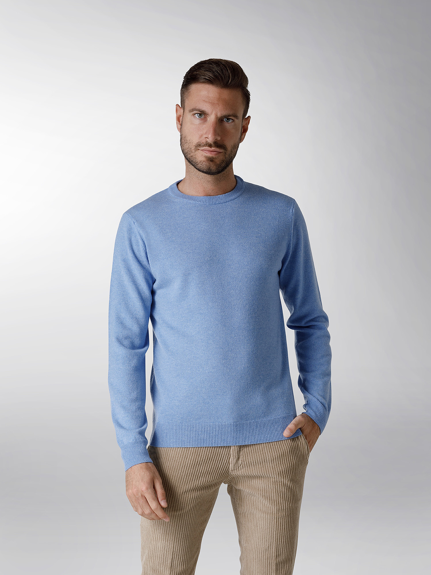 Coin Cashmere - Crewneck sweater in pure cashmere, Blue Celeste, large image number 1
